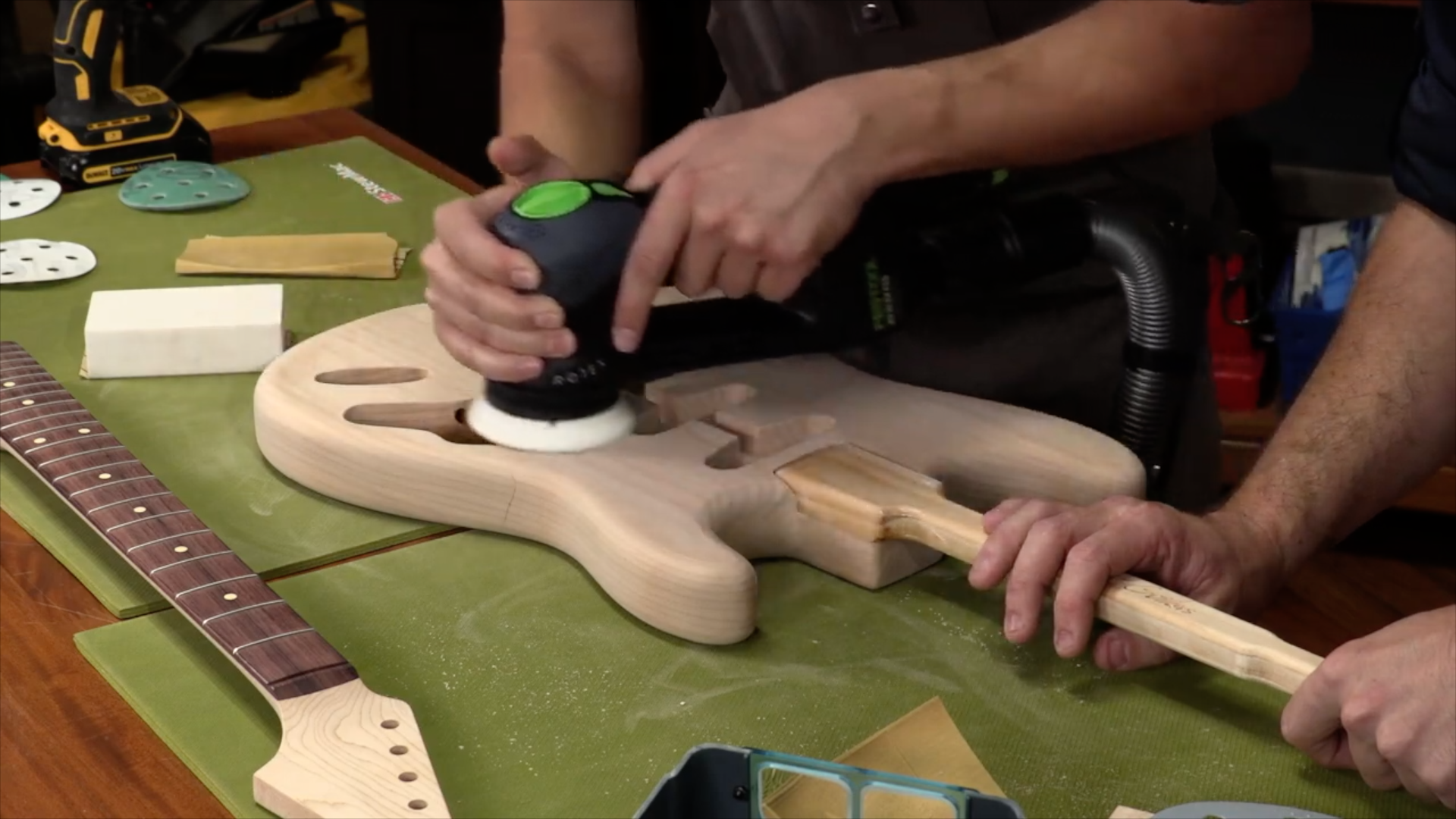 Prep sanding guitar body