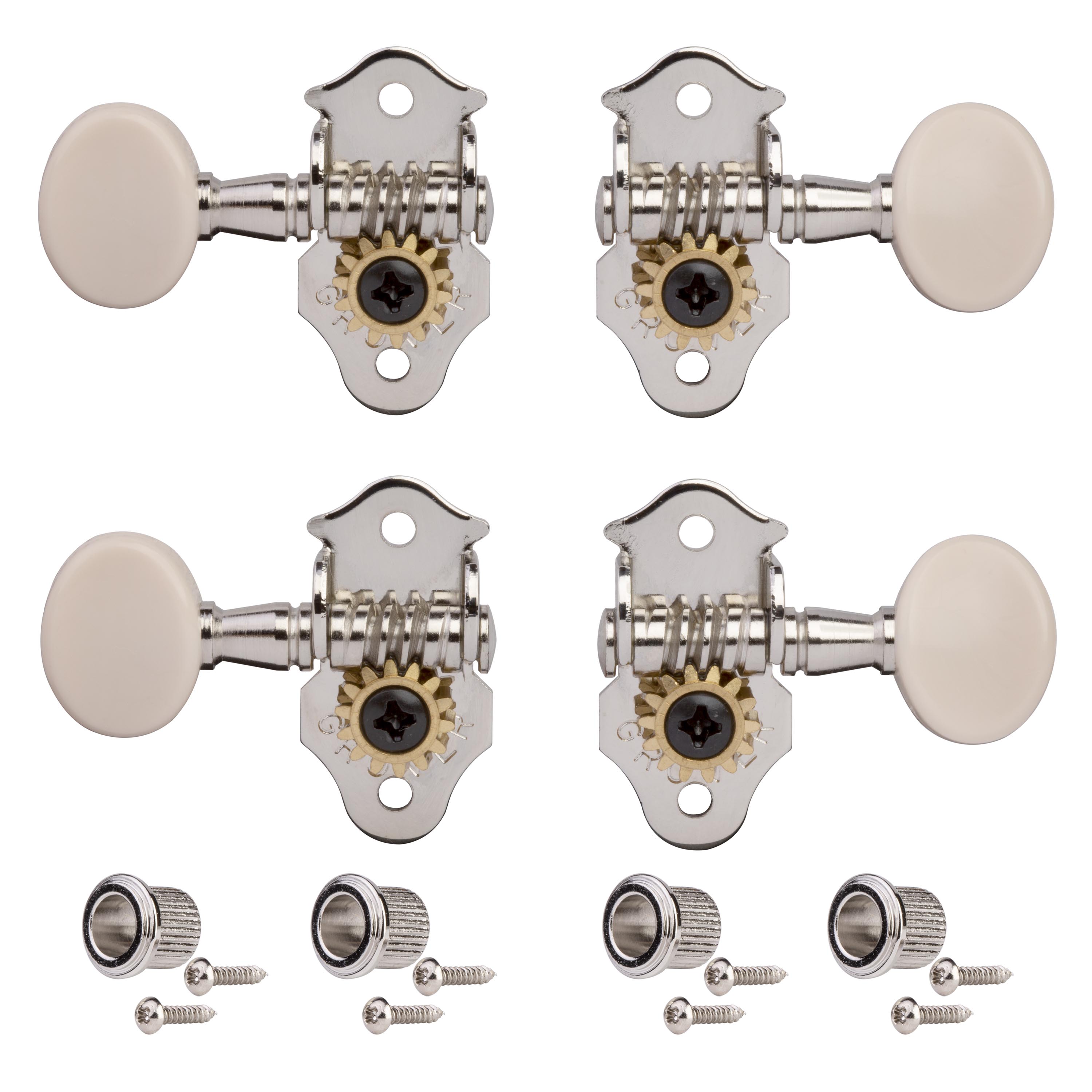 Grover Ukulele Tuning Machines, Nickel with white knobs, set of 4