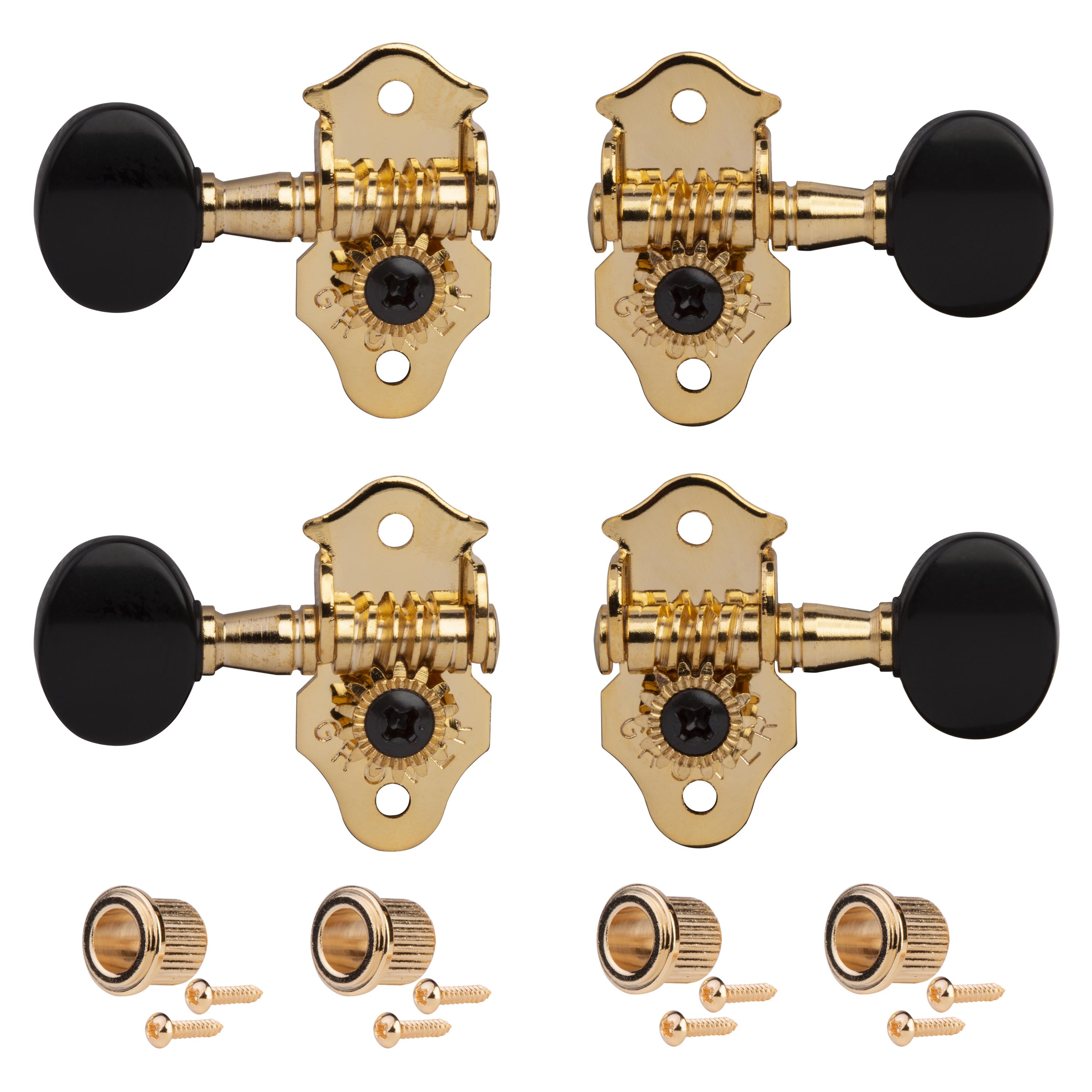 Grover Ukulele Tuning Machines, Gold with black knobs, set of 4
