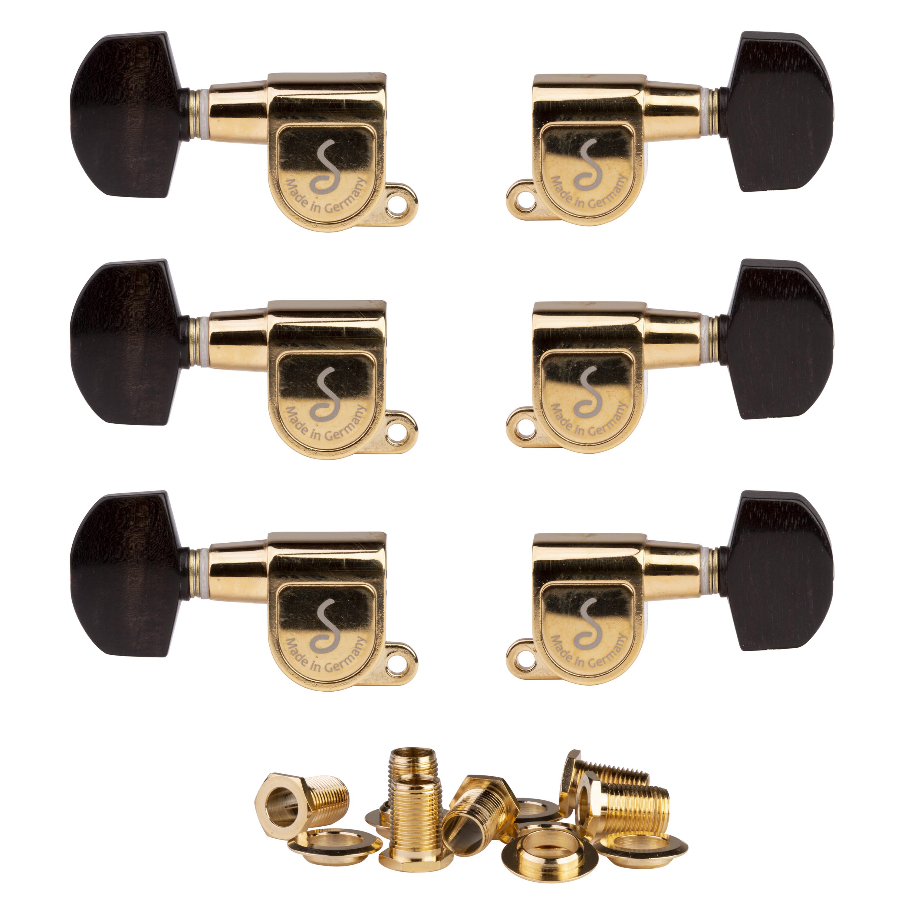 Schaller M-6 3+3 Guitar Machines, Gold, ebony knobs