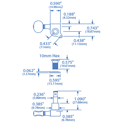 Golden Age Oval Knob 6-In-Line Tuners