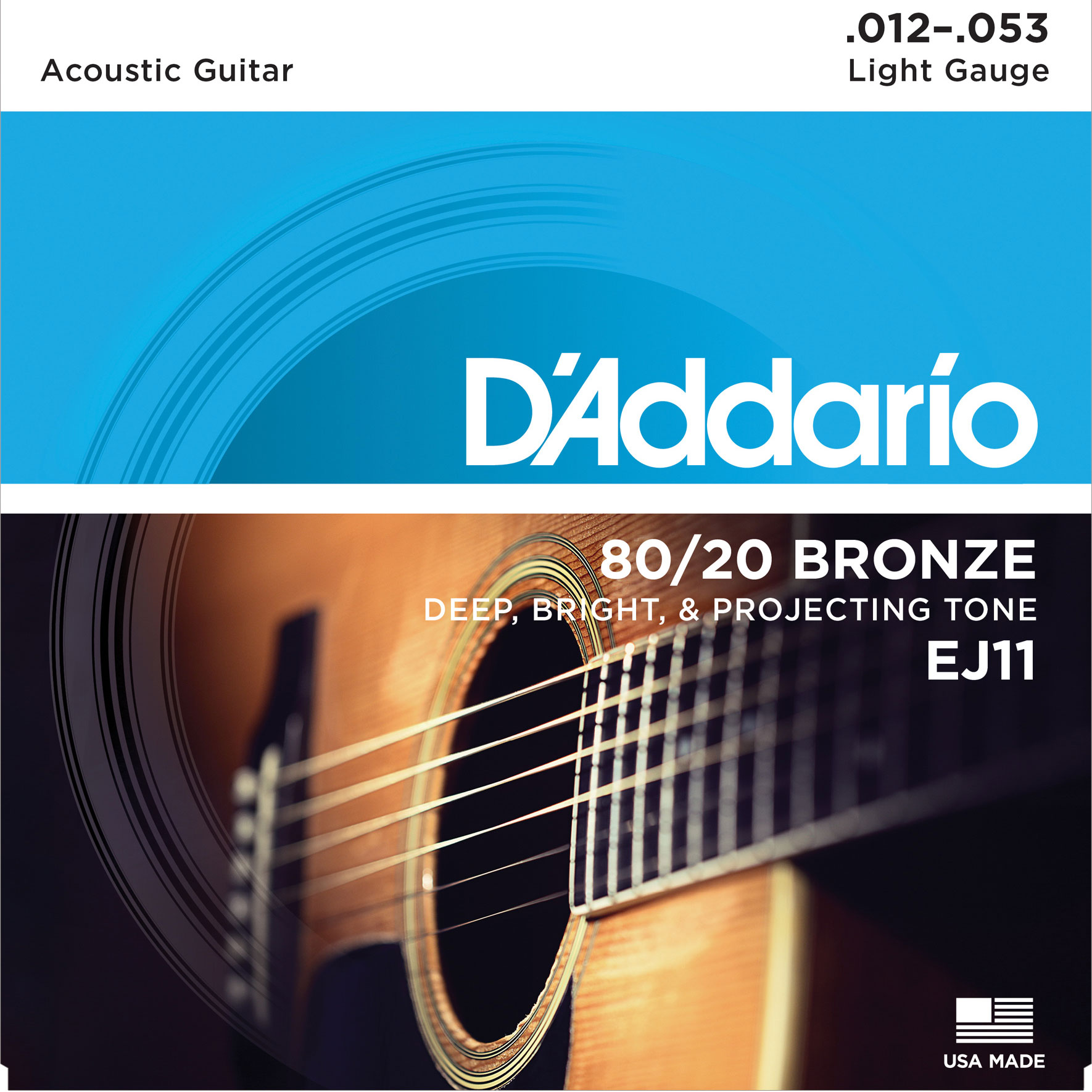 D'Addario 80/20 Bronze Wound Acoustic Guitar Strings, Light (EJ11)