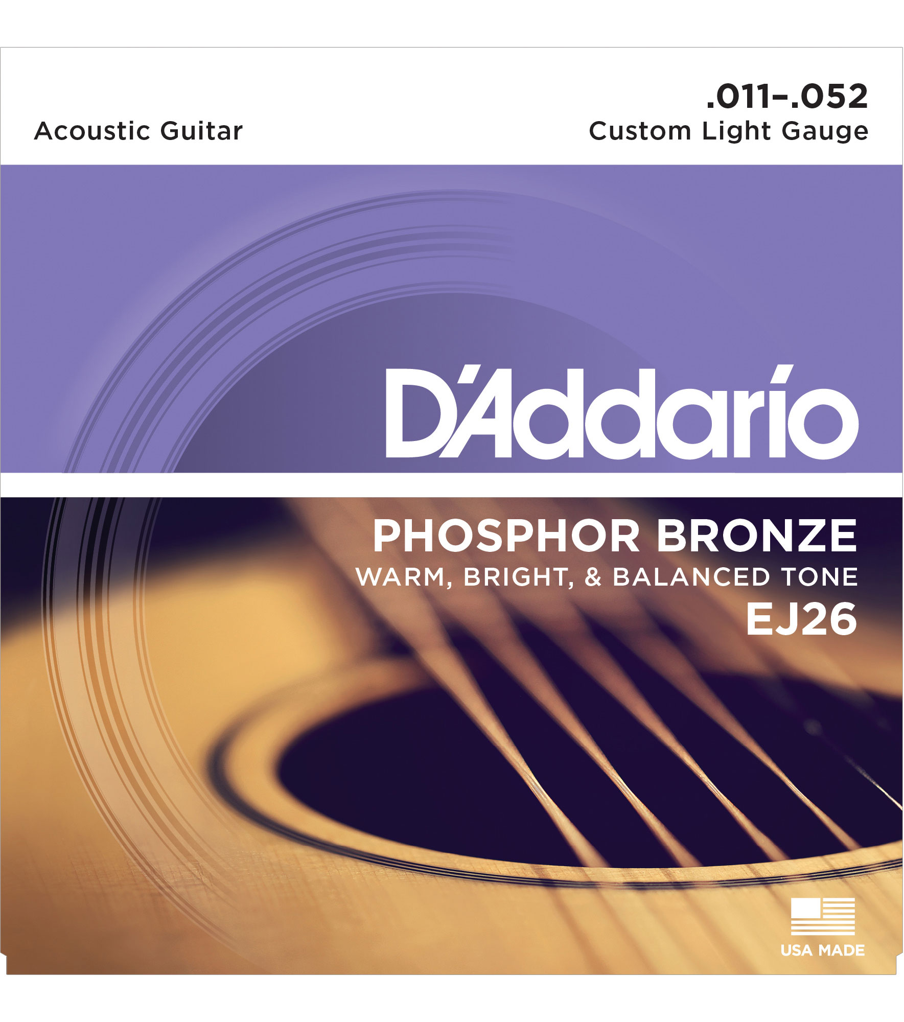D'Addario Phosphor Bronze Wound Acoustic Guitar Strings, Custom Light (EJ26)