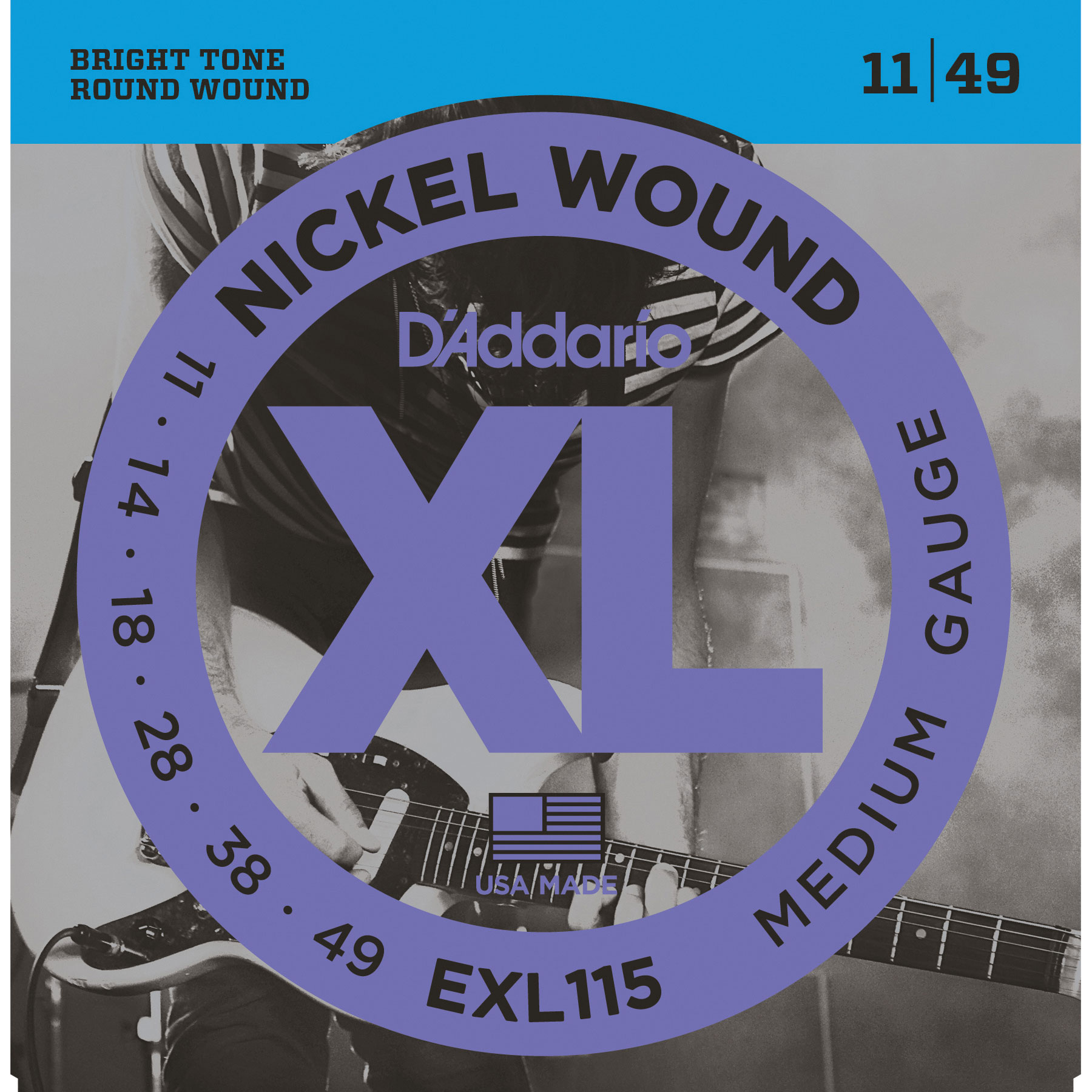 D'Addario XL Nickel Wound Electric Guitar Strings, Medium/Blues-Jazz Rock (EXL115)