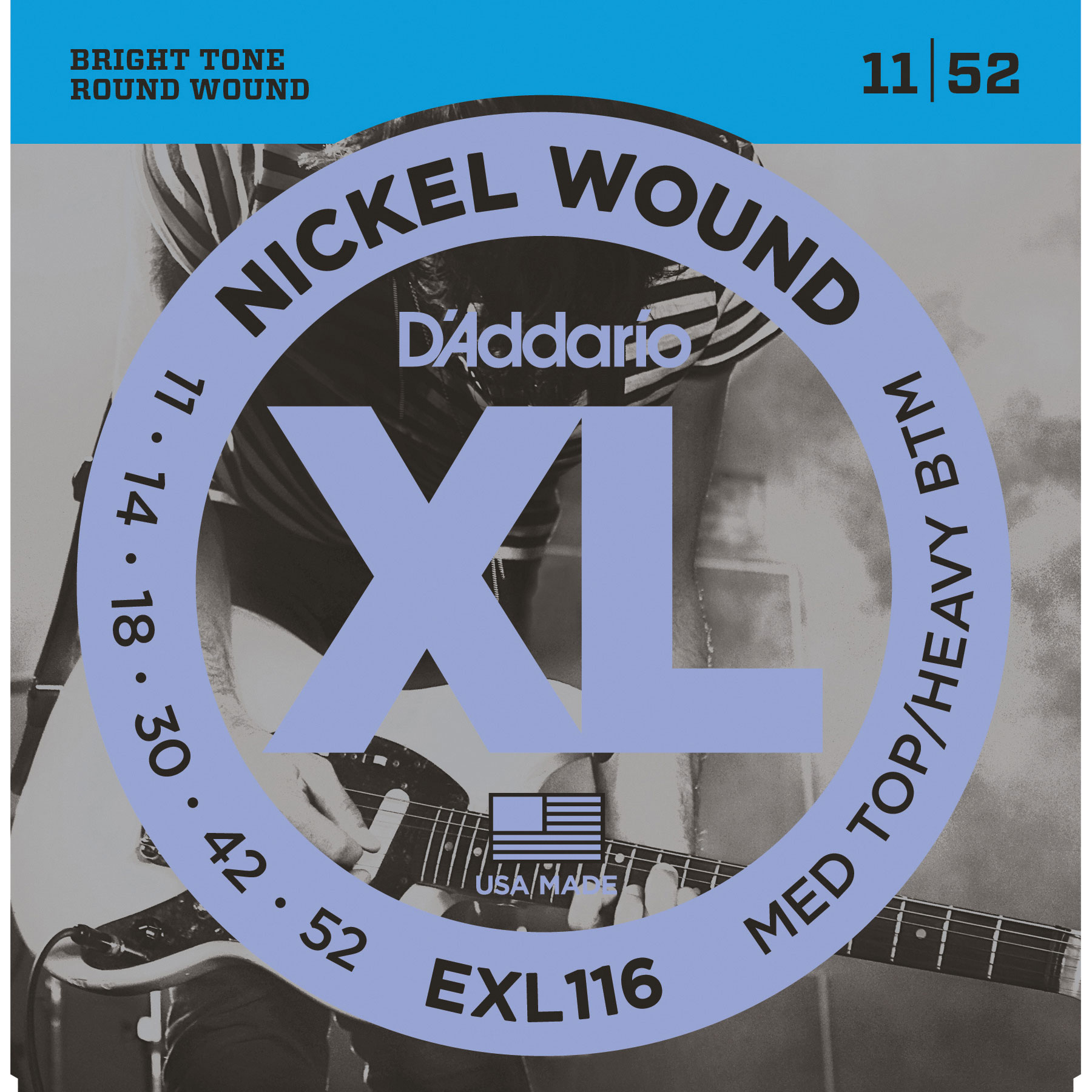 D'Addario XL Nickel Wound Electric Guitar Strings, Medium Top/Heavy Bottom (EXL116)