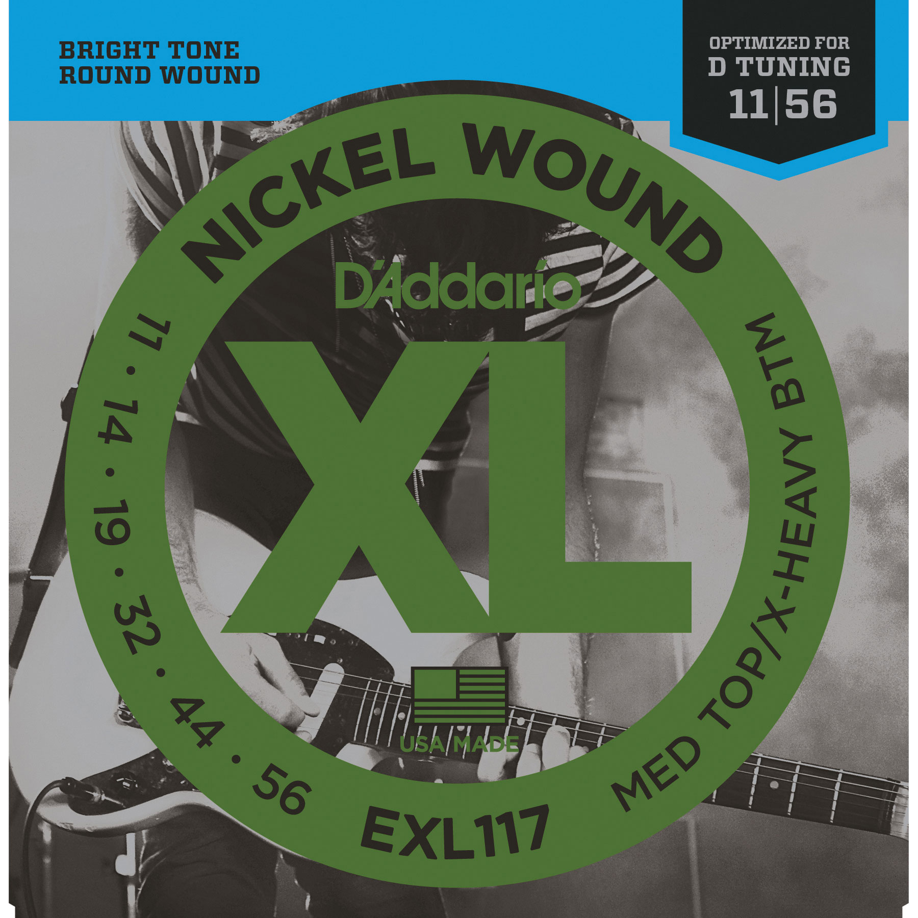D'Addario XL Nickel Wound Electric Guitar Strings, Medium Top/Extra Heavy Bottom (EXL117)