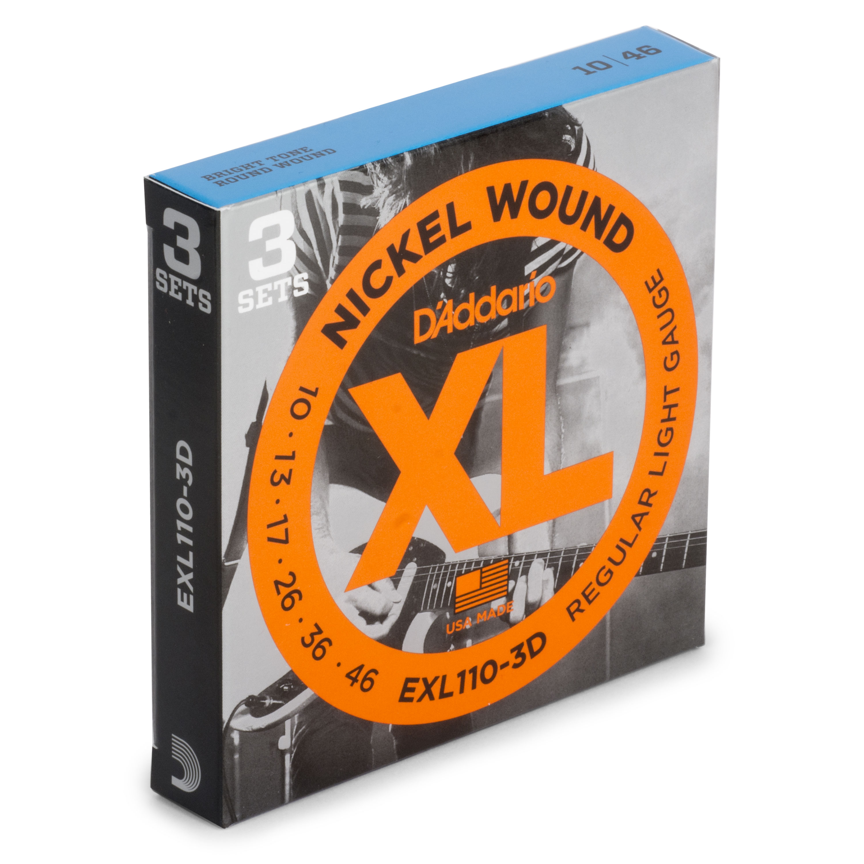 D'Addario XL Nickel Wound Electric Guitar Strings, 3-pack