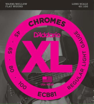 D'Addario Flatwound Chrome Bass Strings, Regular Light (ECB81)
