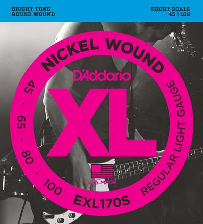 D'Addario Nickel Wound Short Scale Bass Strings, Regular Light (EXL170S)