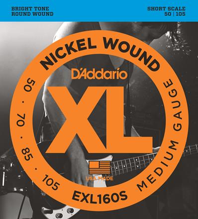 D'Addario Nickel Wound Short Scale Bass Strings, Medium (EXL160S)