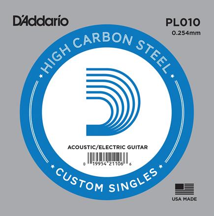 D'Addario Single Electric Guitar Strings, 0.010" Plain Steel