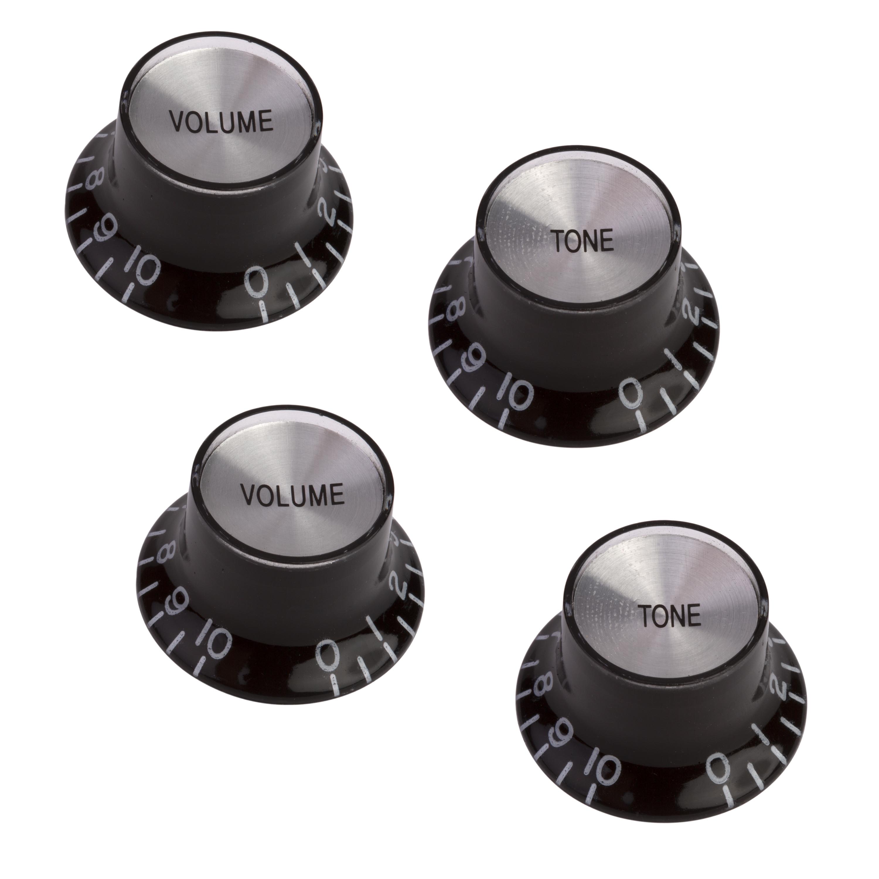 Gibson Accessories Top Hat Knobs with Metal Inserts, Black with silver insert, set of 4