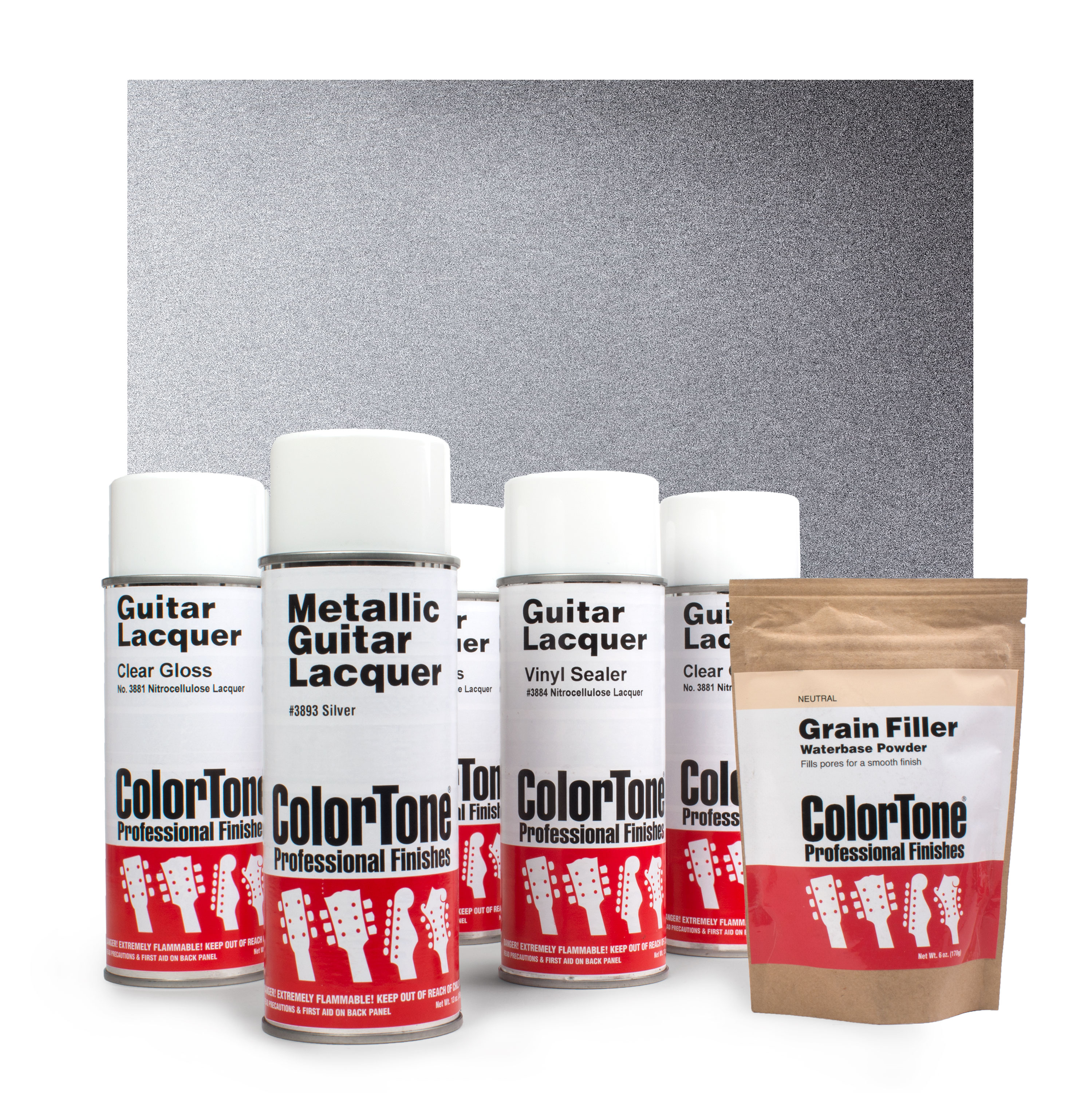 ColorTone Aerosol Finishing Set with Metallic Lacquer, Inca Silver