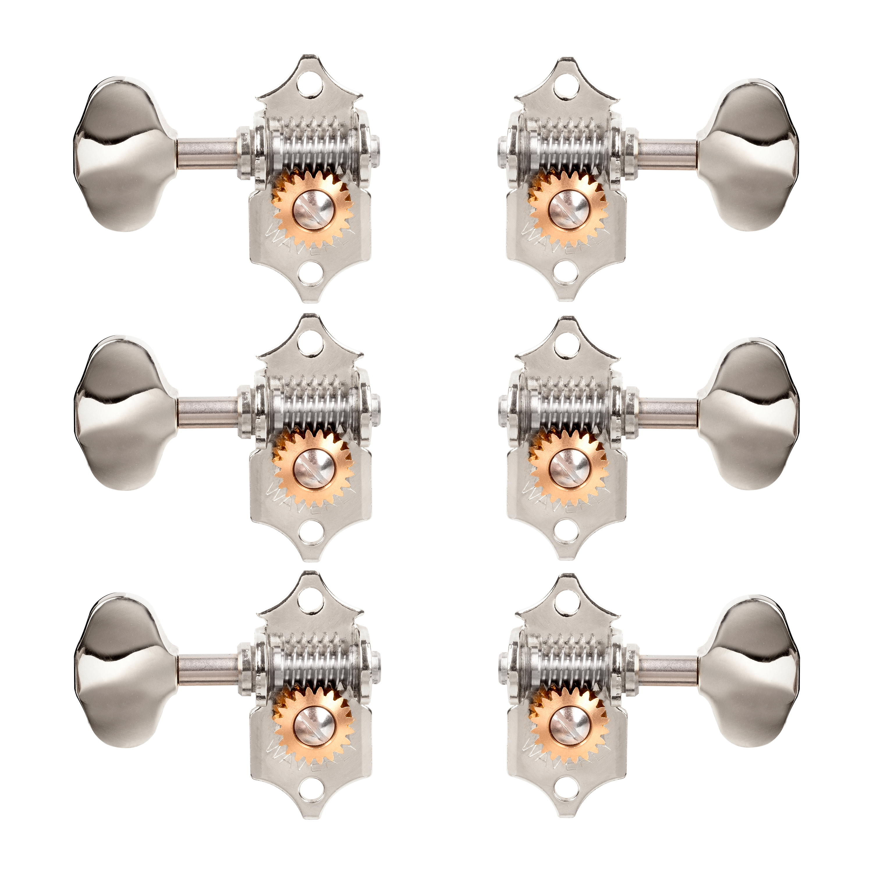 Waverly High Ratio Guitar Tuners with Butterbean Knobs for Solid Pegheads, Nickel, 3L/3R