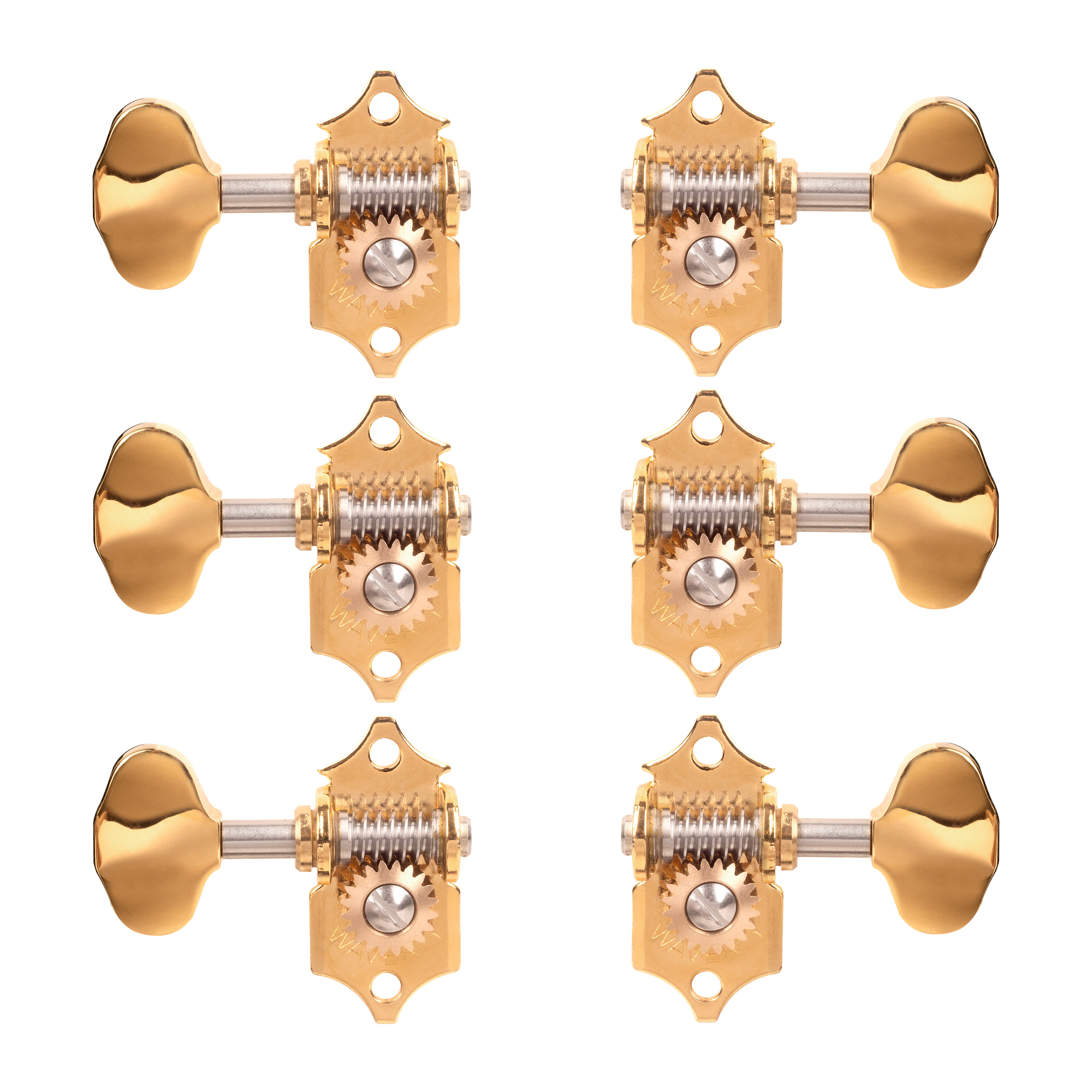 Waverly High Ratio Guitar Tuners with Butterbean Knobs for Solid Pegheads, Gold, 3L/3R