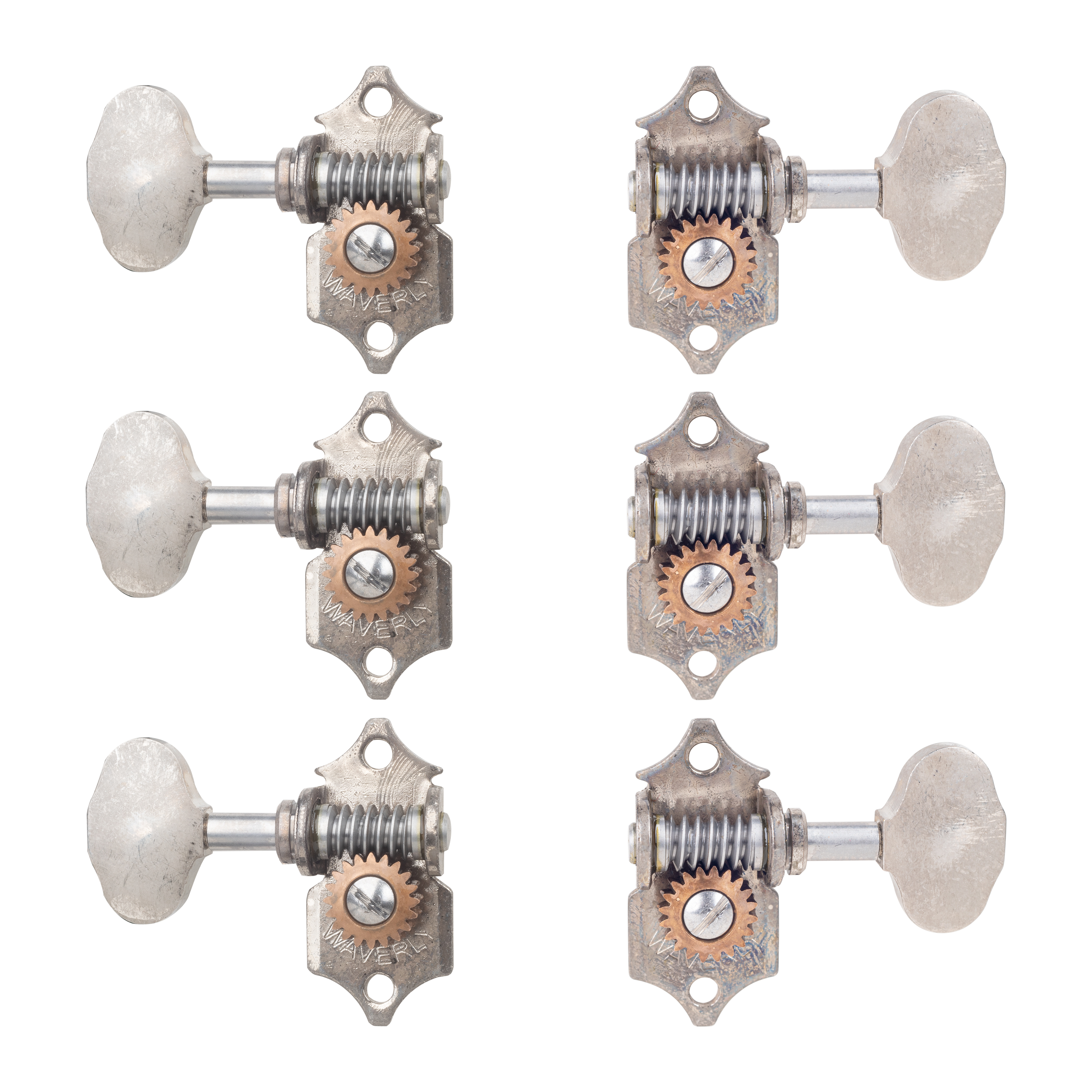 Waverly High Ratio Guitar Tuners with Butterbean Knobs for Solid Pegheads, Relic nickel, 3L/3R