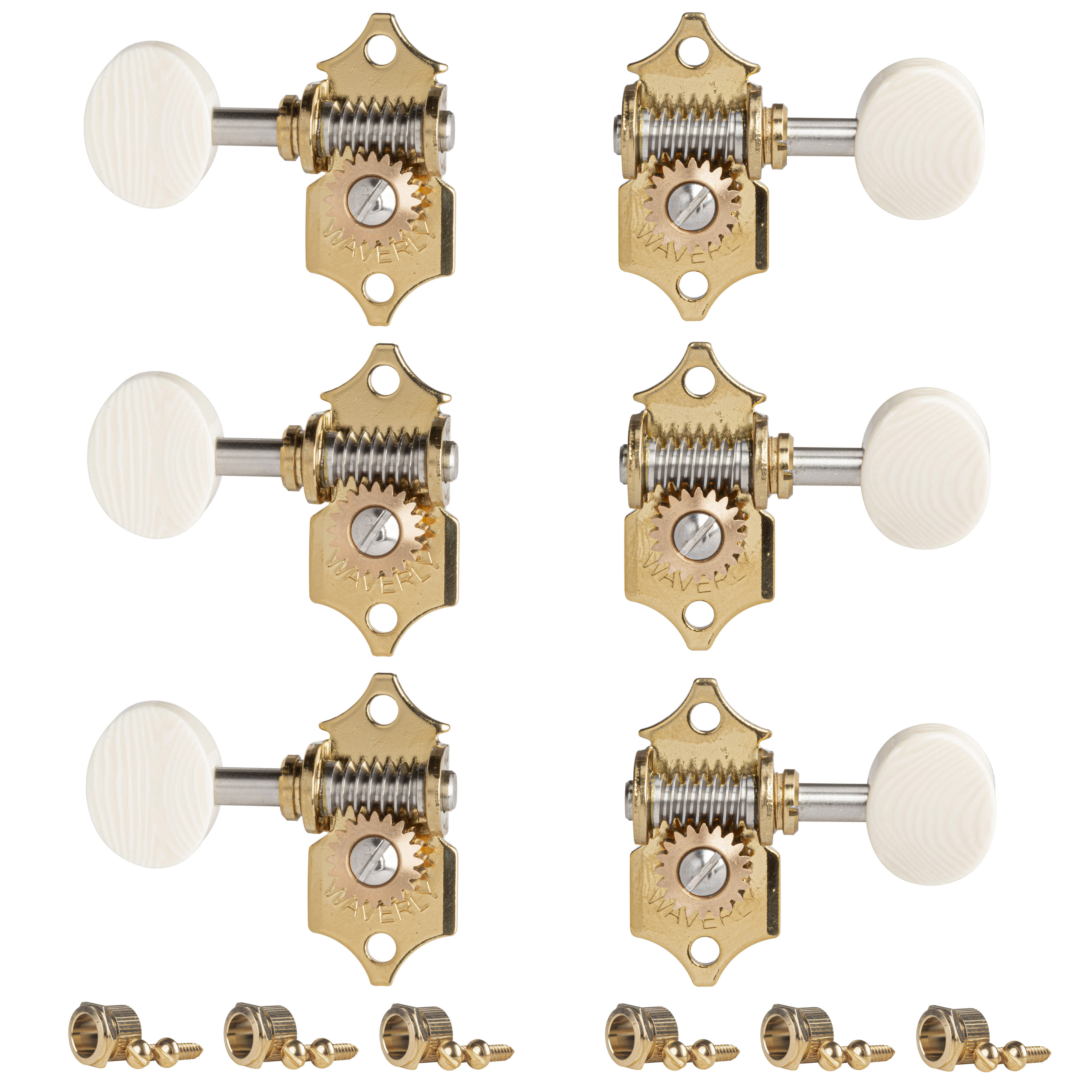 Waverly High Ratio Guitar Tuners with Ivoroid Knobs for Solid Pegheads, Titanium, 3L/3R