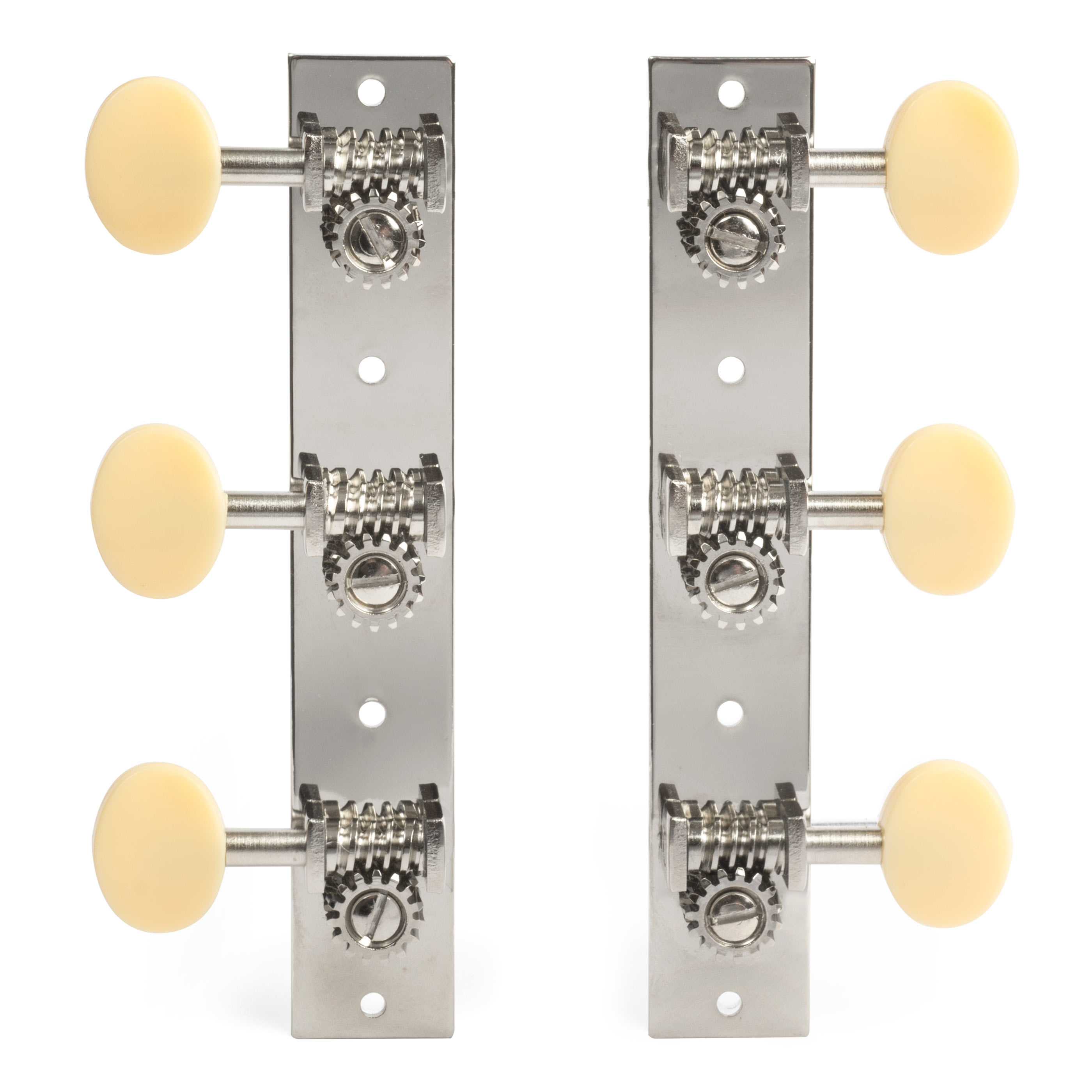 Golden Age Restoration Tuners for Solid Peghead Guitar with Square-end, Short post model: bright nickel with cream knobs