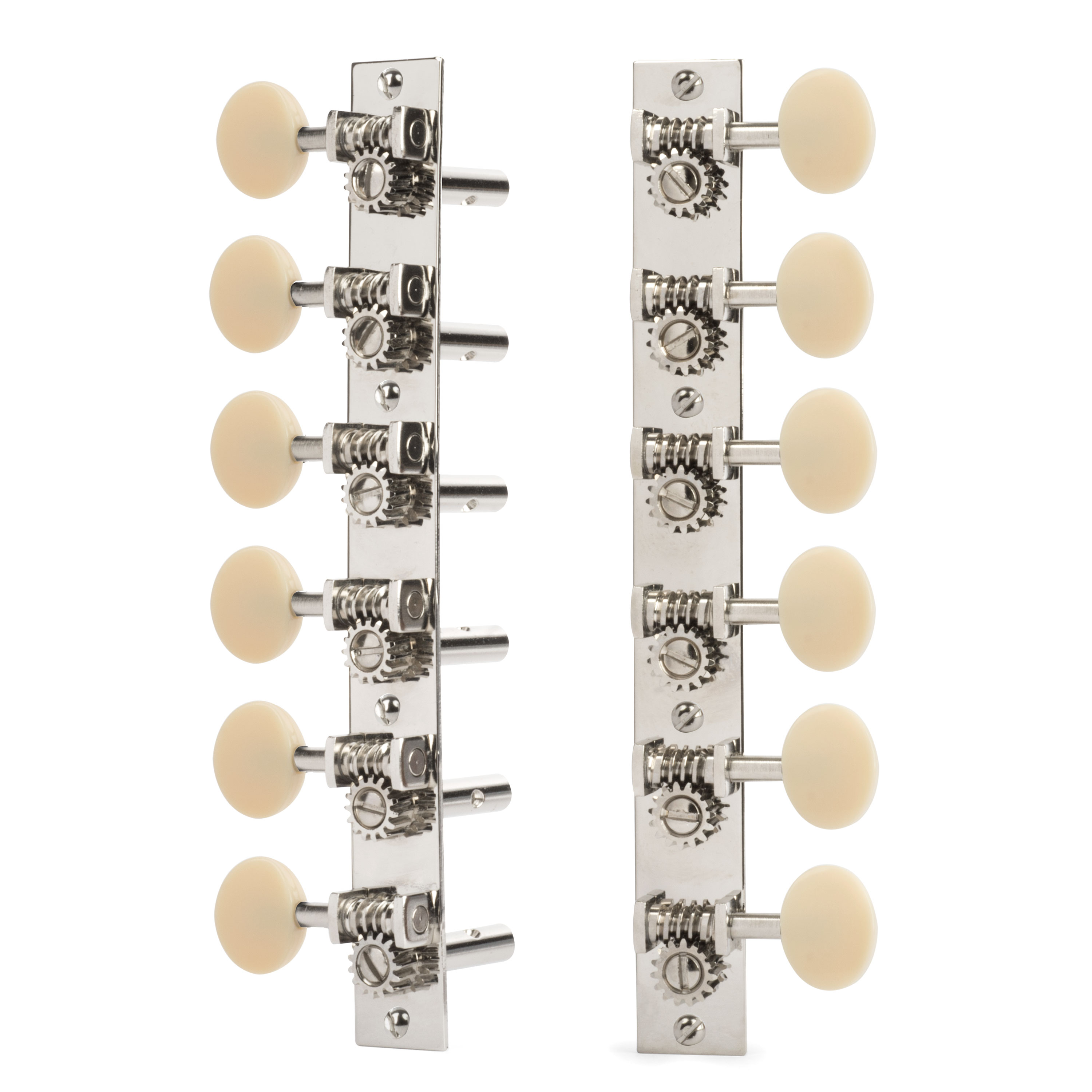 Golden Age Restoration Tuners for 12-String Slotted Peghead Guitar, Bright nickel with cream knobs