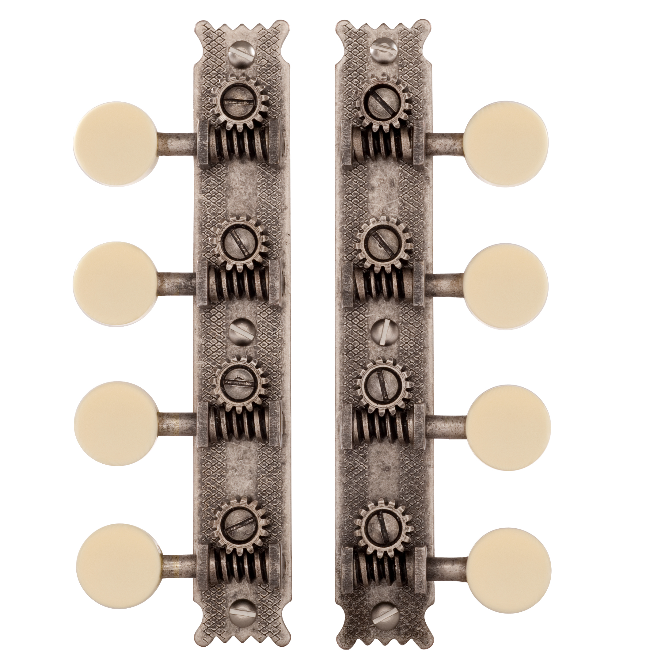 Golden Age Restoration Tuners for A-style Mandolin, Relic nickel, cream knobs