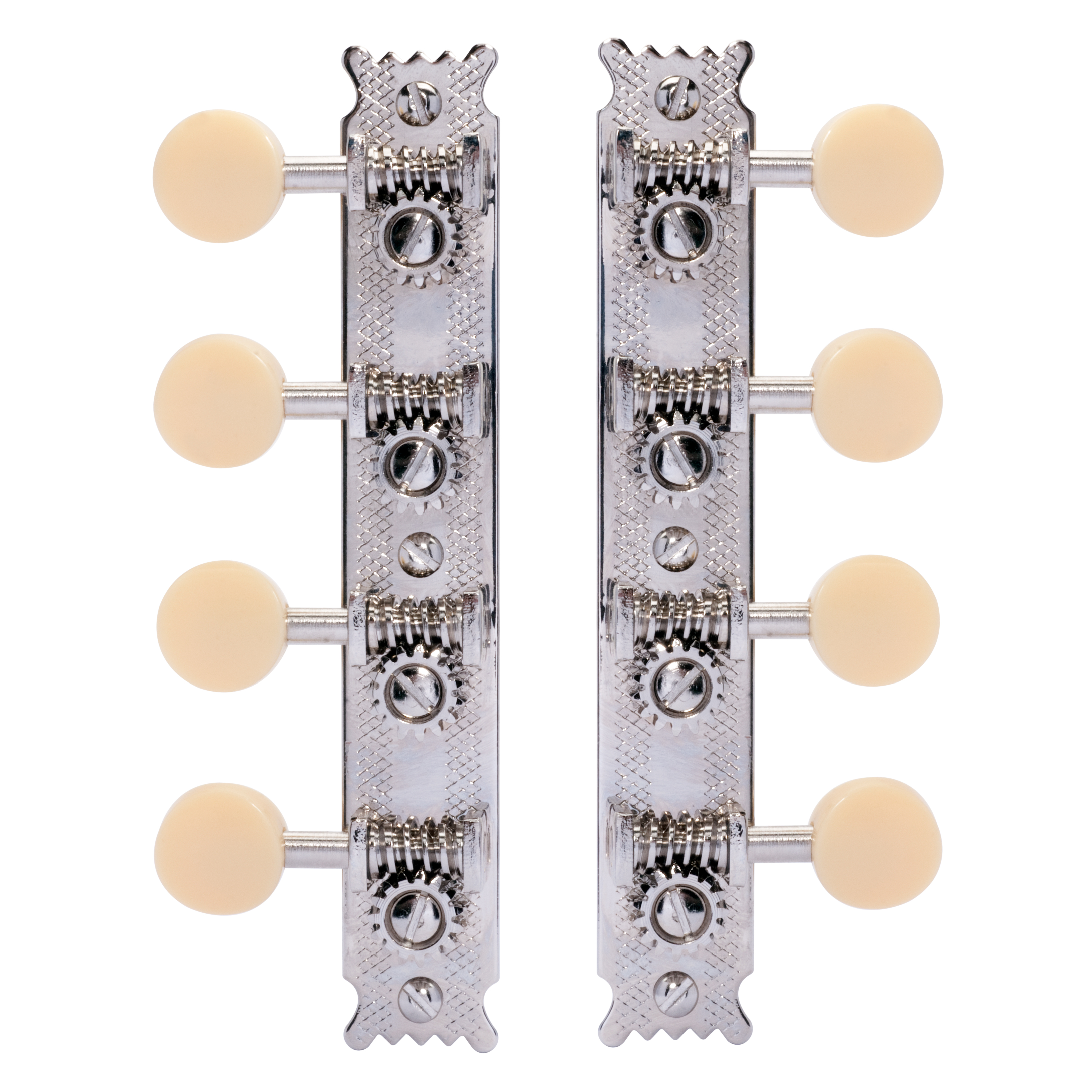 Golden Age Restoration Tuners for A-style Mandolin, Bright nickel, cream knobs