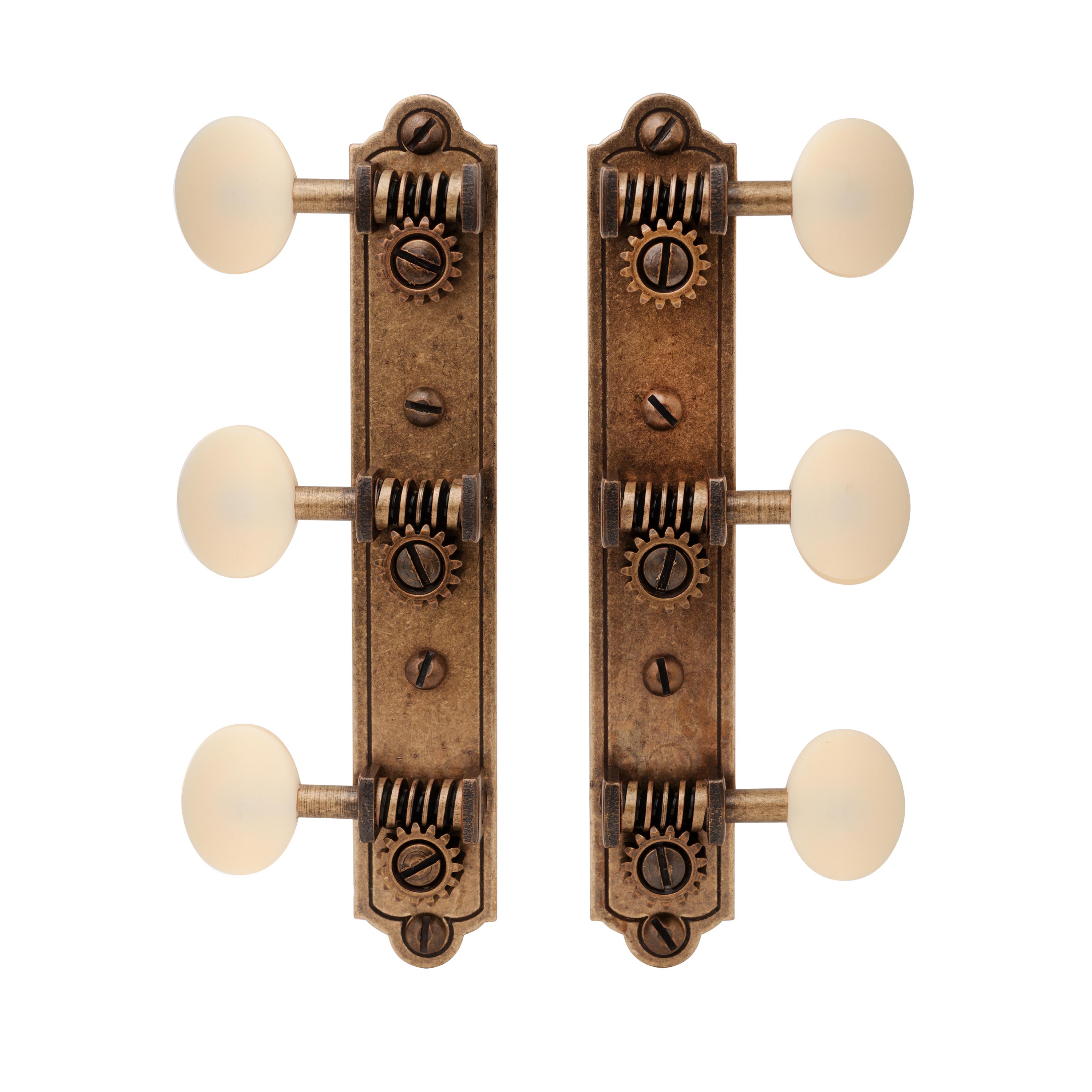 Golden Age Restoration Tuners for Solid Peghead Guitar with Bell-end, Relic brass