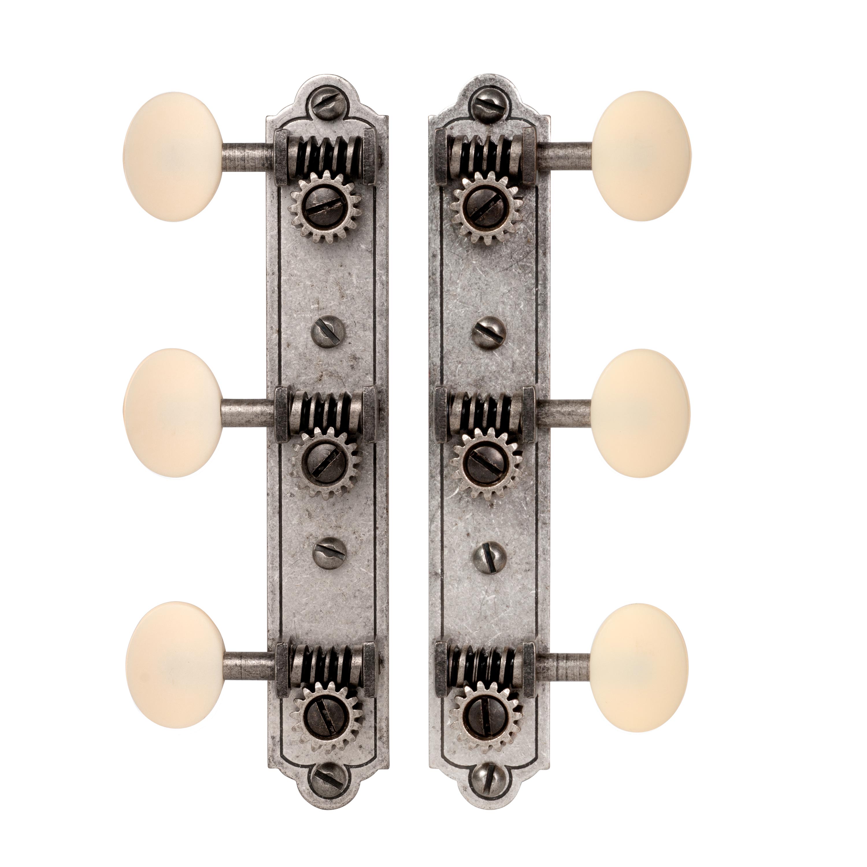Golden Age Restoration Tuners for Solid Peghead Guitar with Bell-end, Relic nickel