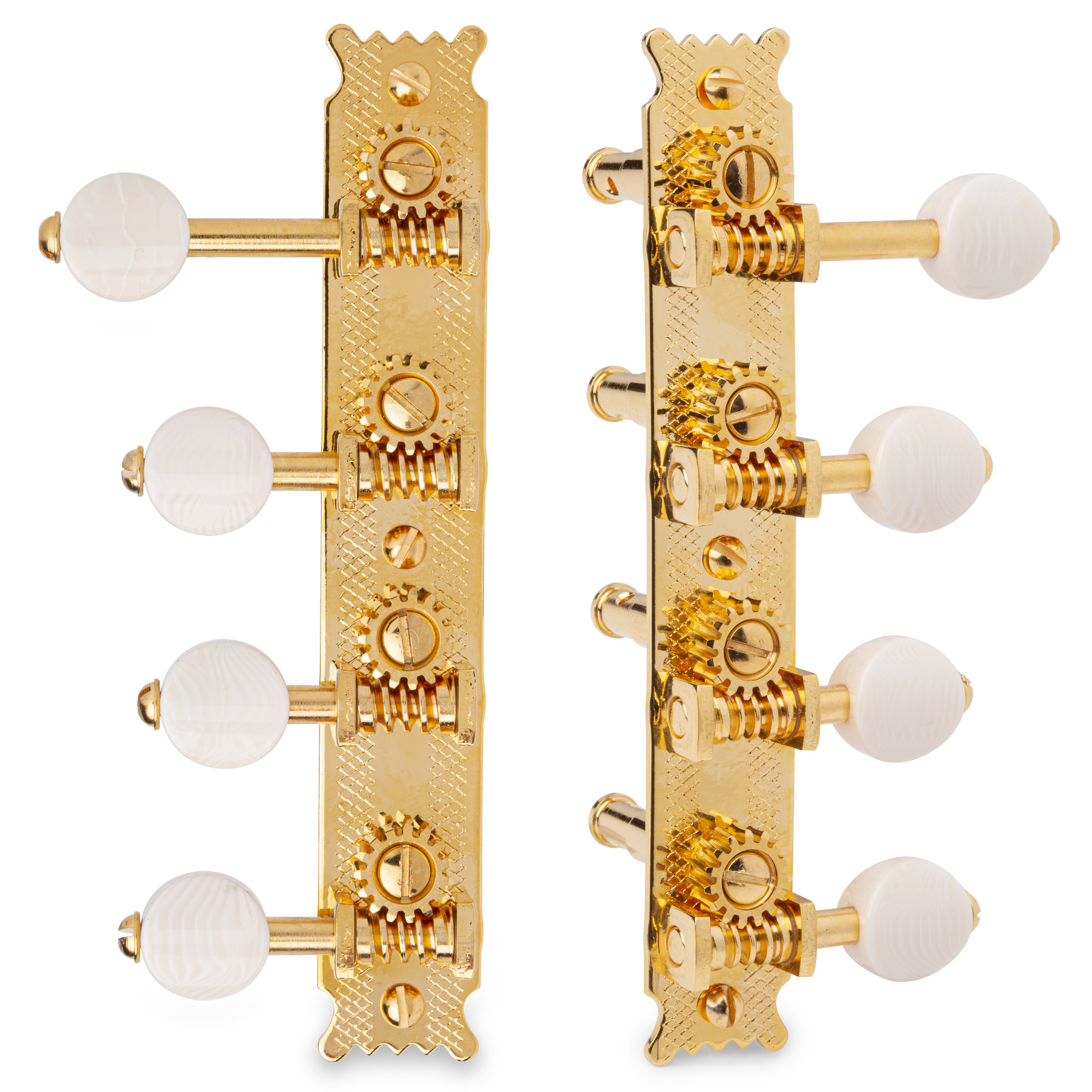 Golden Age Restoration Tuners for Oval Hole F-Style Mandolins, Gold, Ivoiroid knobs