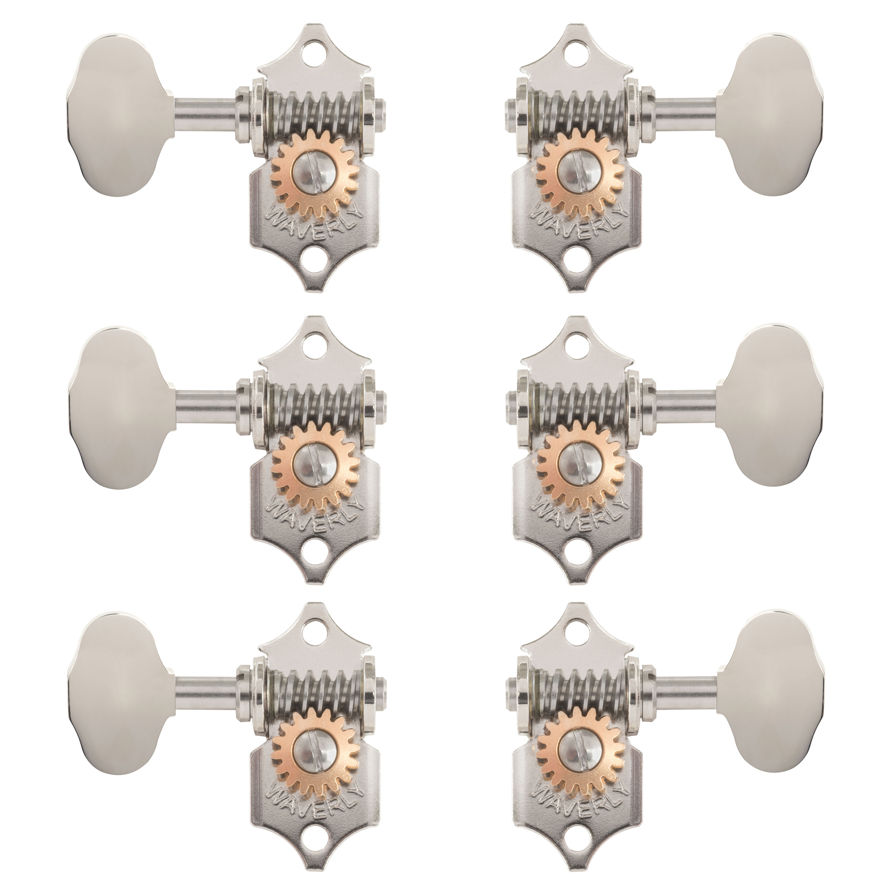 Waverly Guitar Tuners with Butterbean Knobs for Solid Pegheads, Nickel, 3L/3R