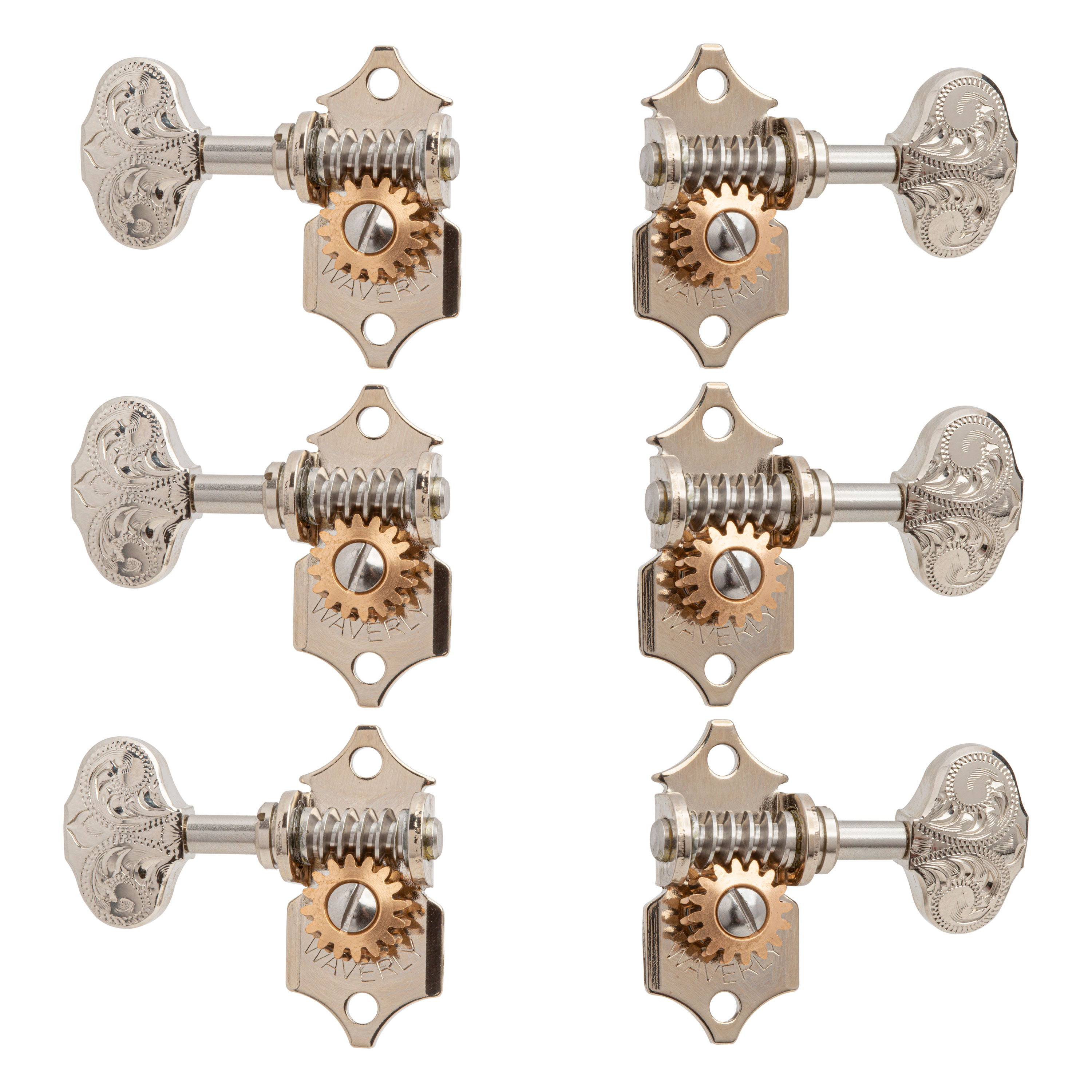 Waverly Guitar Tuners with Engraved Knobs for Solid Pegheads, Nickel, 3L/3R