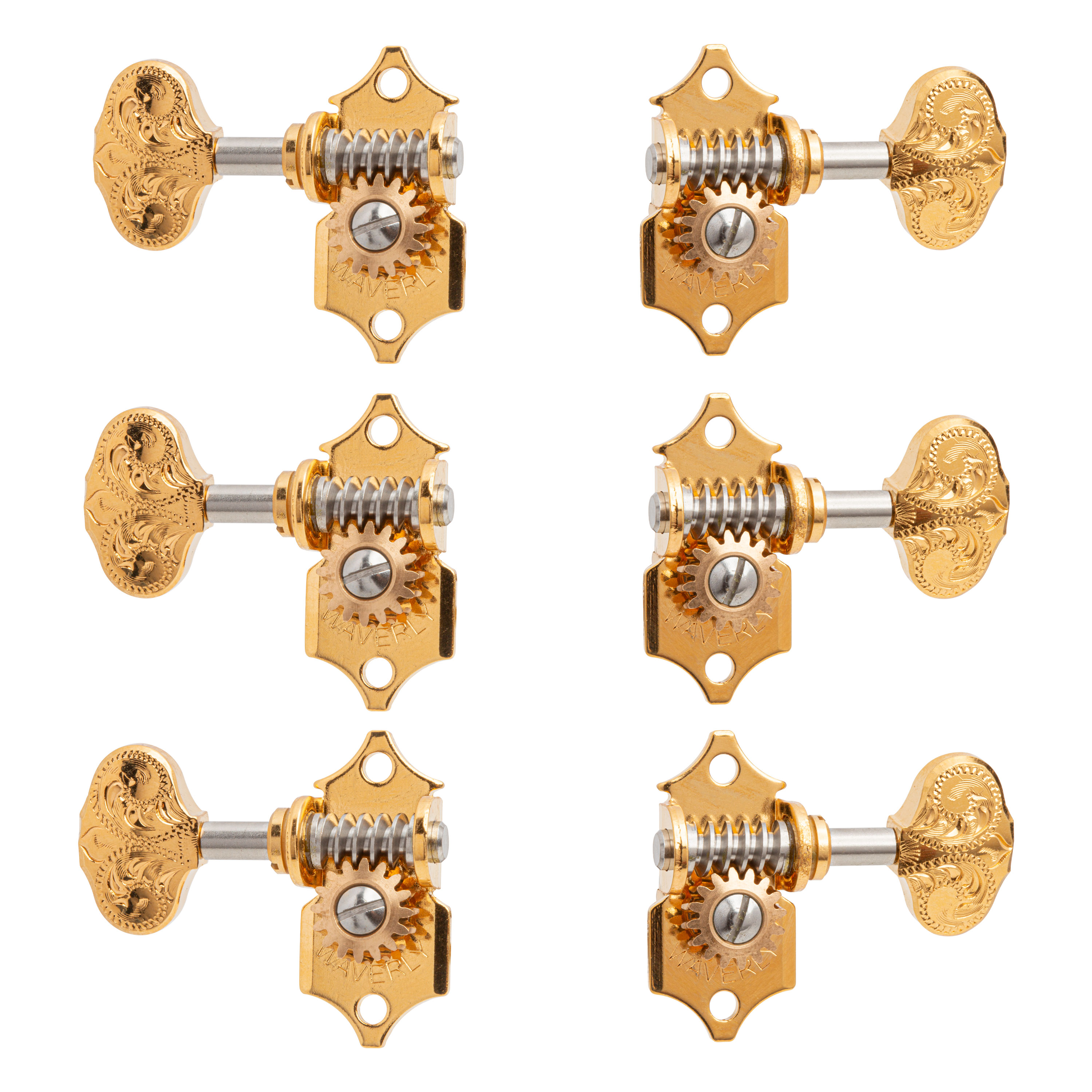 Waverly Guitar Tuners with Engraved Knobs for Solid Pegheads, Gold, 3L/3R