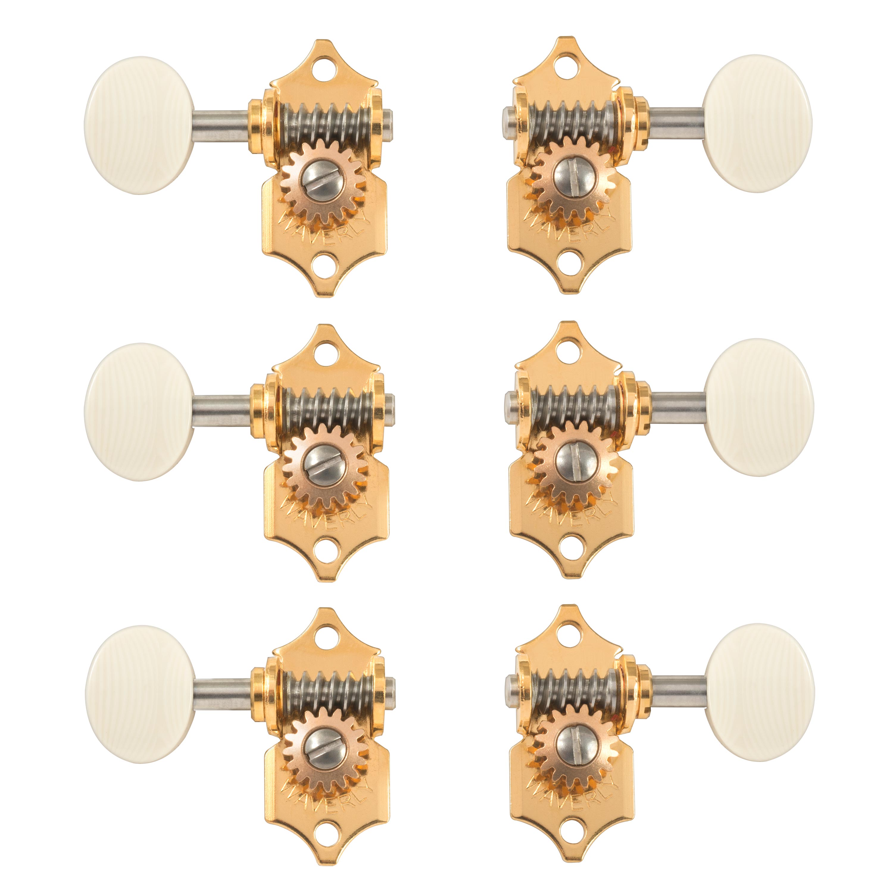 Waverly Guitar Tuners with Ivoroid Knobs for Solid Pegheads, Gold, 3L/3R