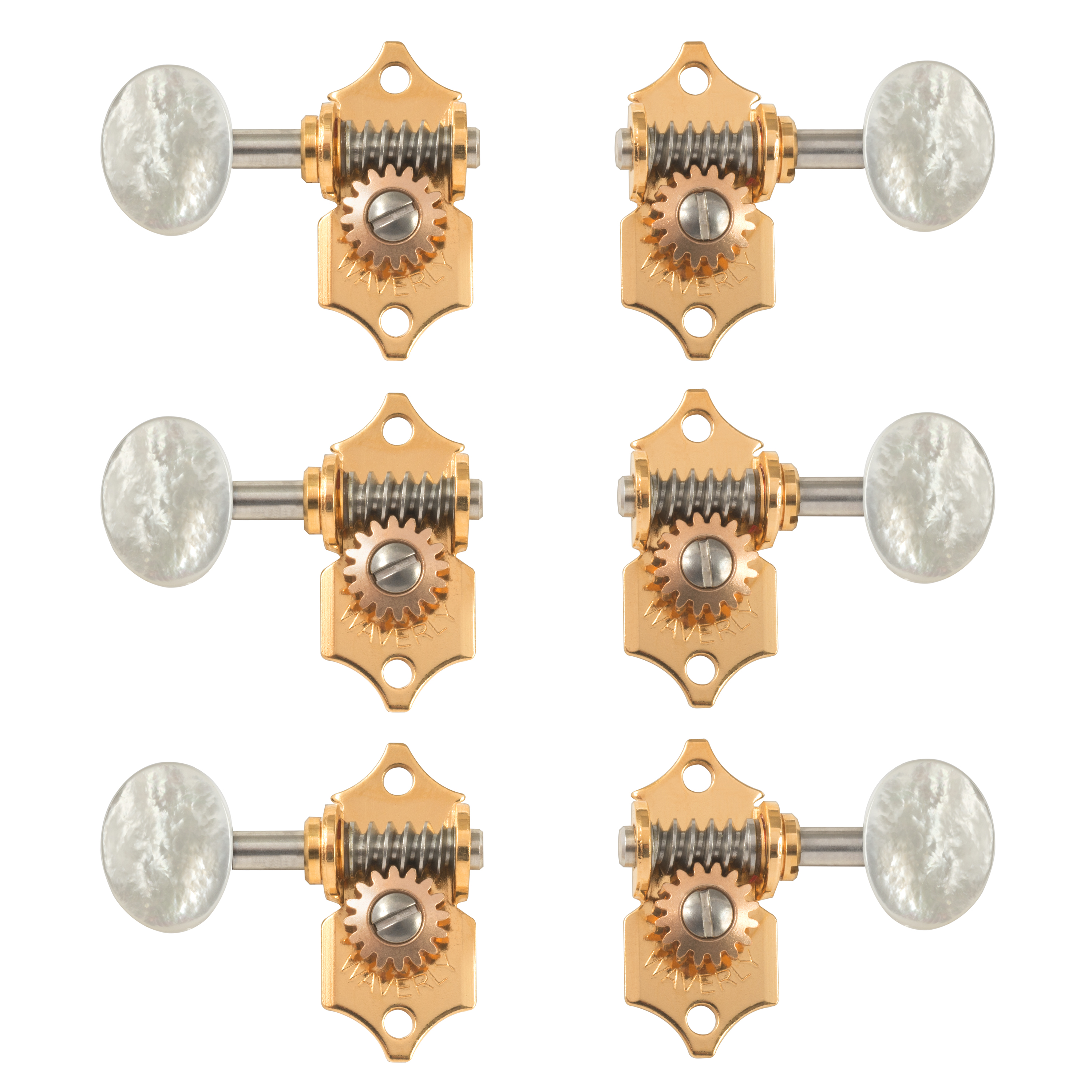 Waverly Guitar Tuners with Pearl Knobs for Solid Pegheads, Gold, 3L/3R