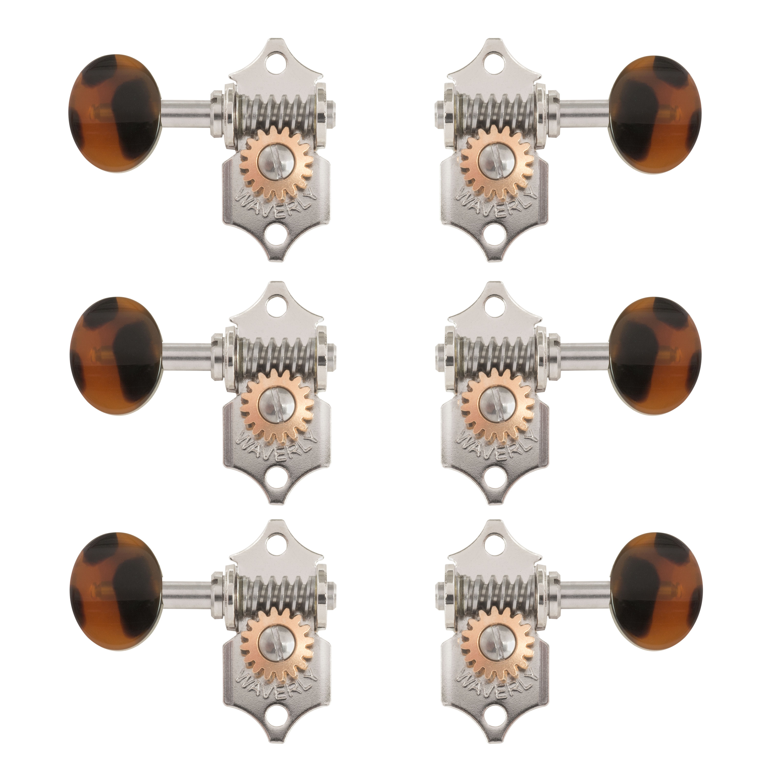 Waverly Guitar Tuners with Dark Tortoise Knobs for Solid Pegheads, Nickel, 3L/3R