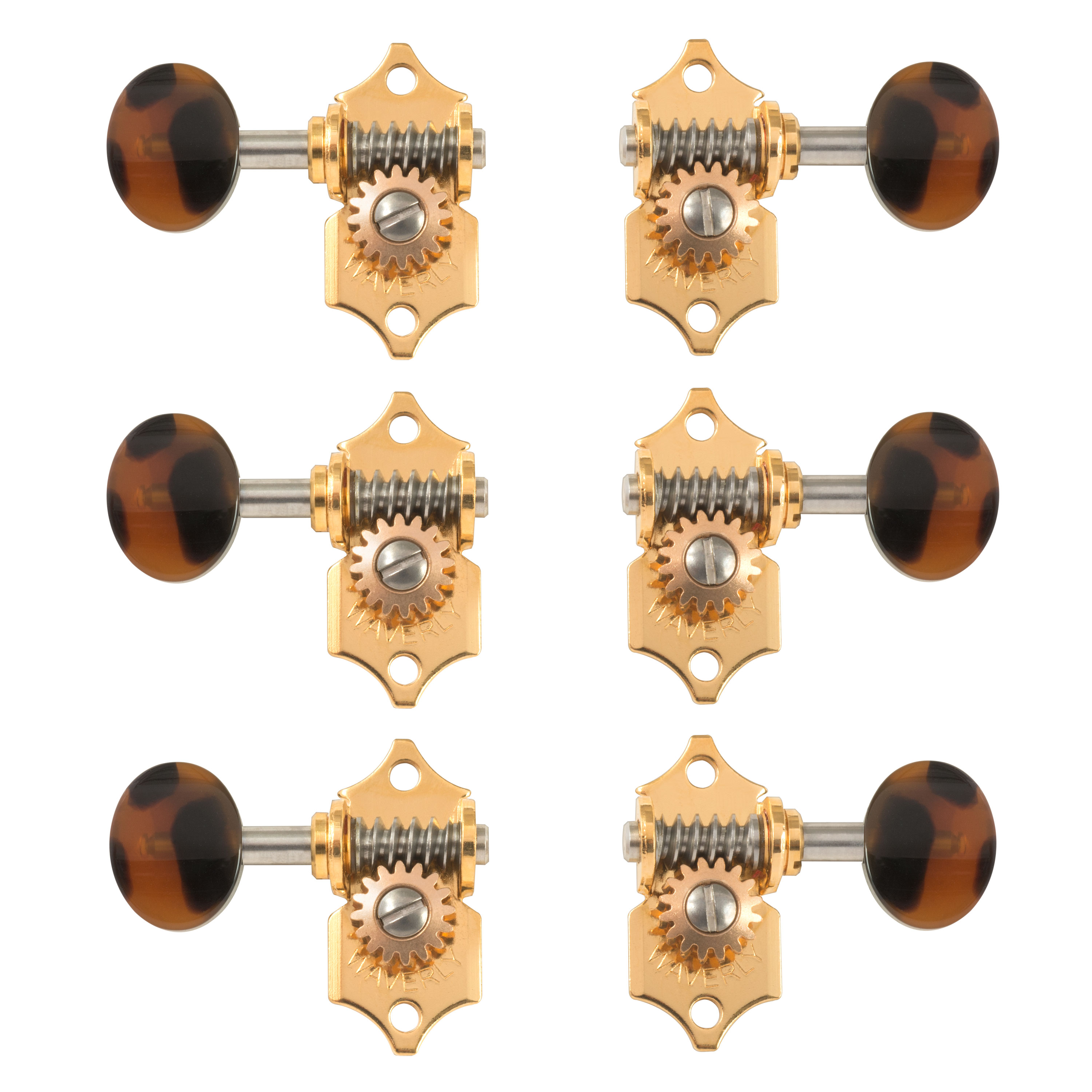 Waverly Guitar Tuners with Dark Tortoise Knobs for Solid Pegheads, Gold, 3L/3R