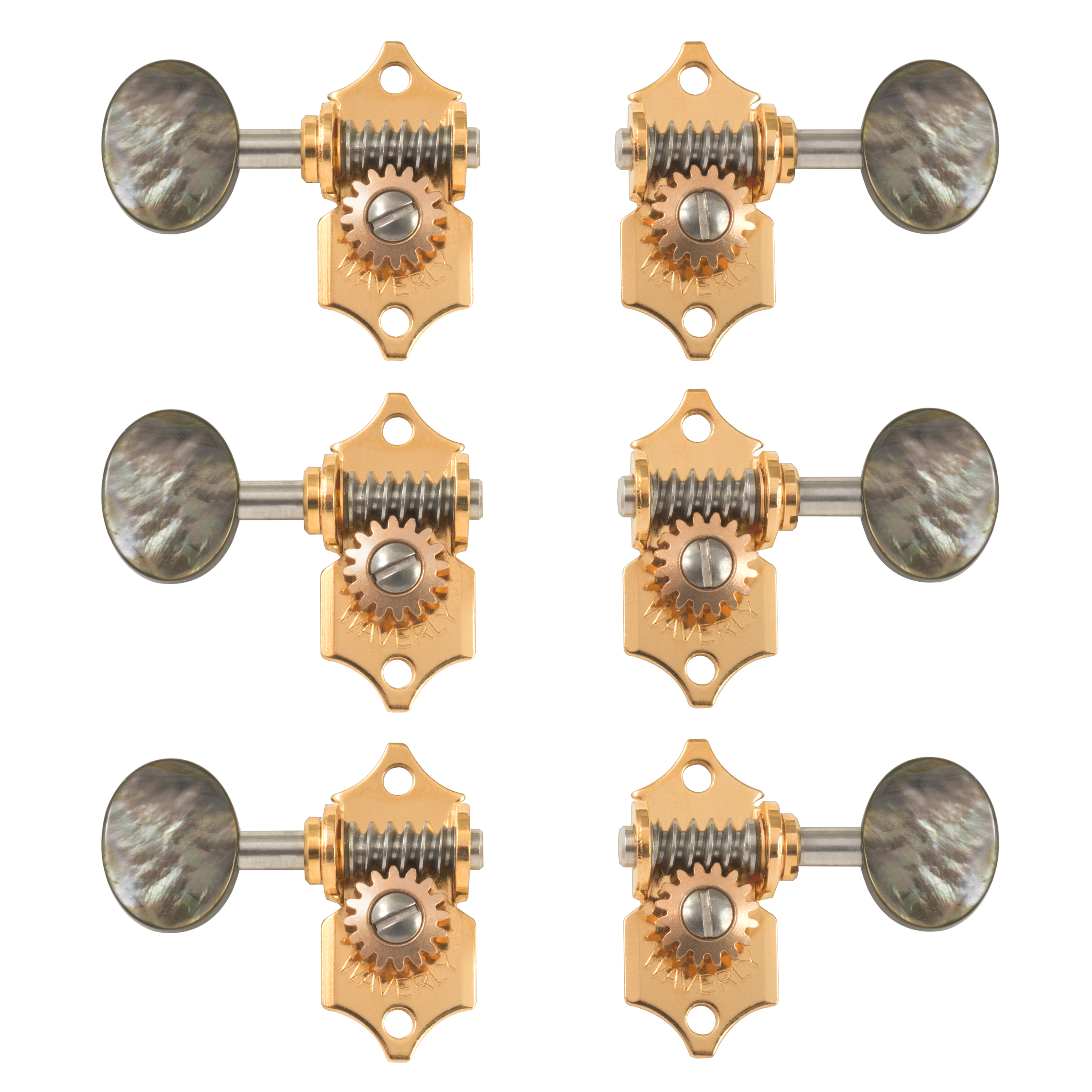 Waverly Guitar Tuners with Black Pearl Knobs for Solid Pegheads, Gold, 3L/3R