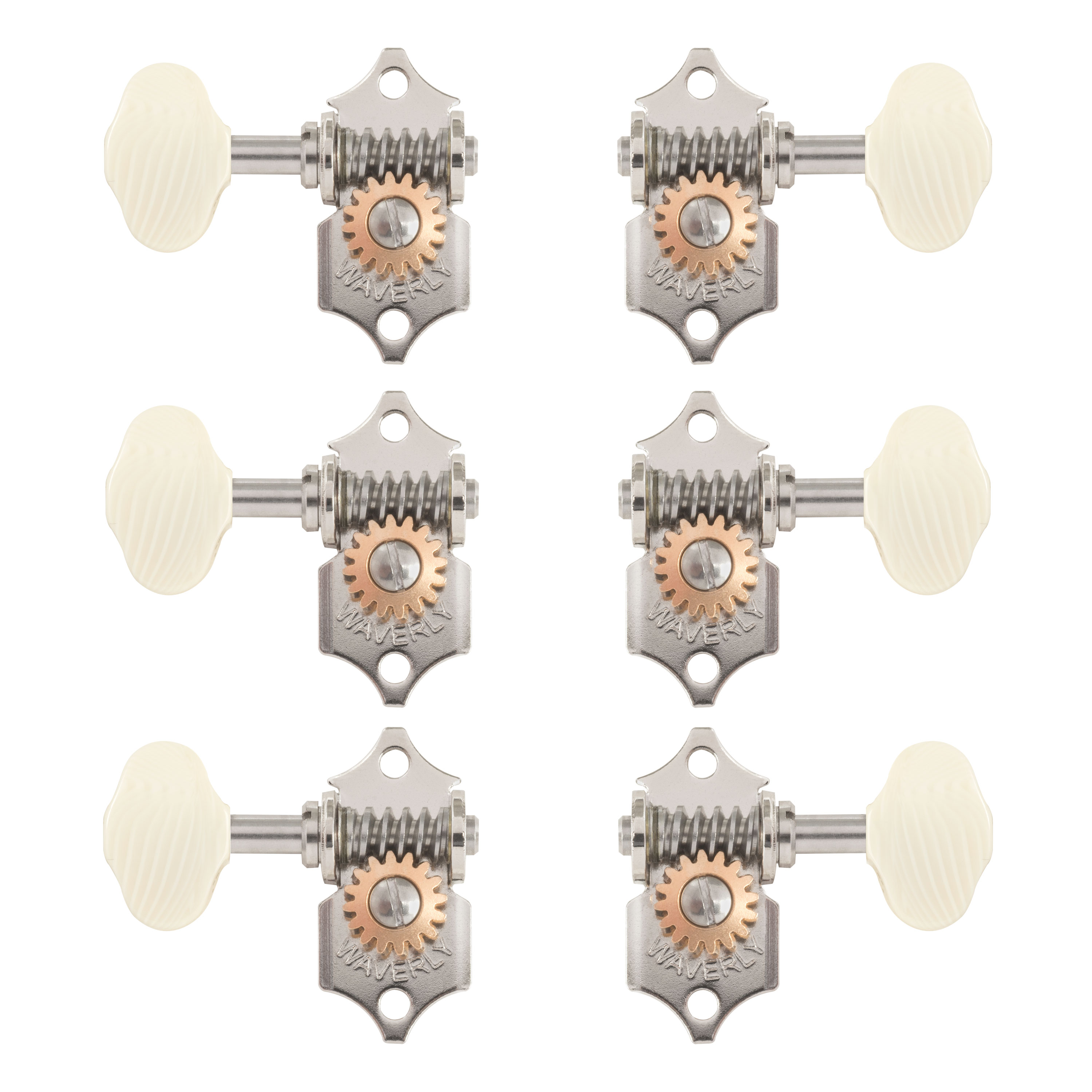 Waverly Guitar Tuners with Ivoroid Butterbean Knobs for Solid Pegheads, Nickel, 3L/3R