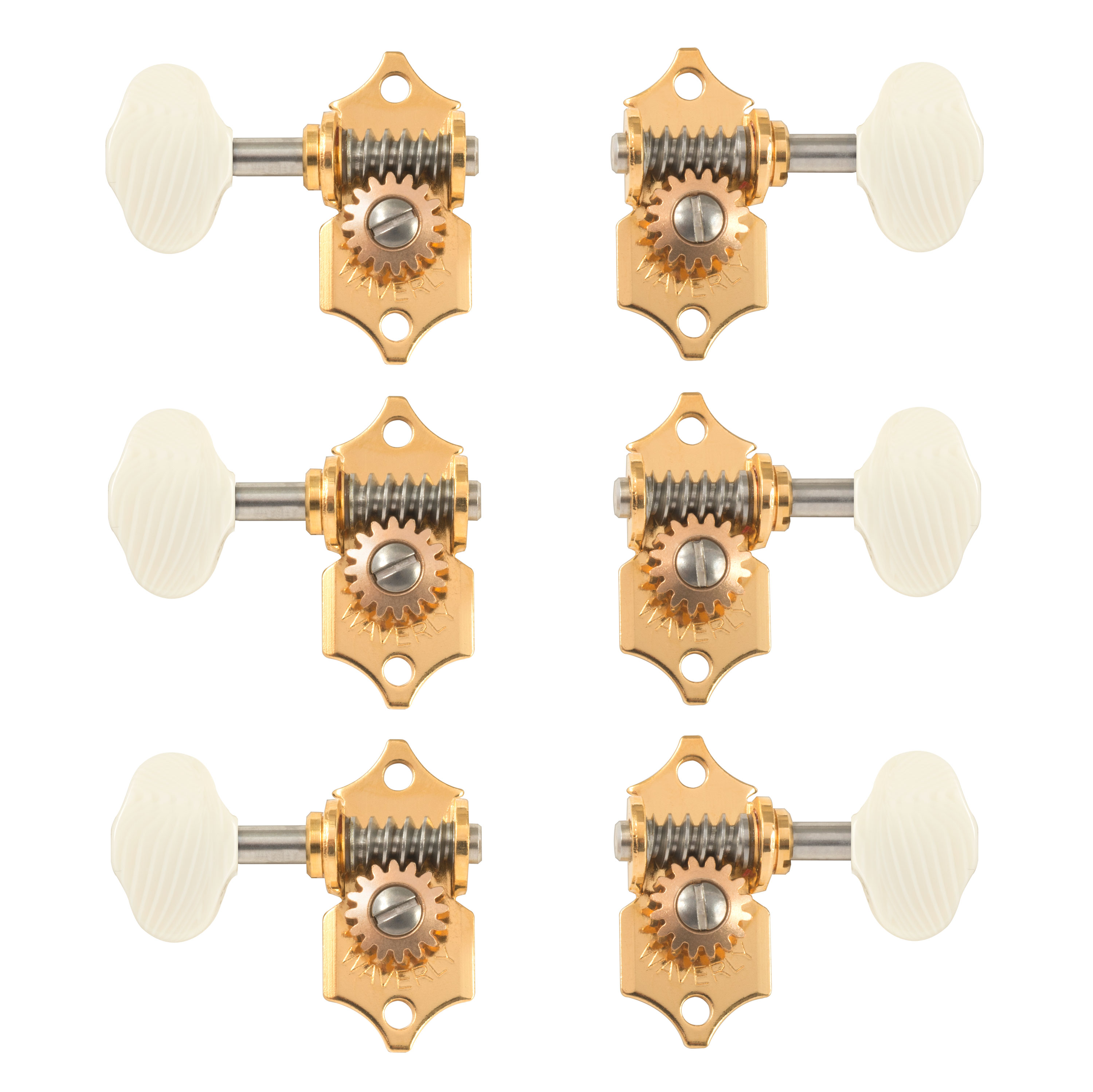 Waverly Guitar Tuners with Ivoroid Butterbean Knobs for Solid Pegheads, Gold, 3L/3R