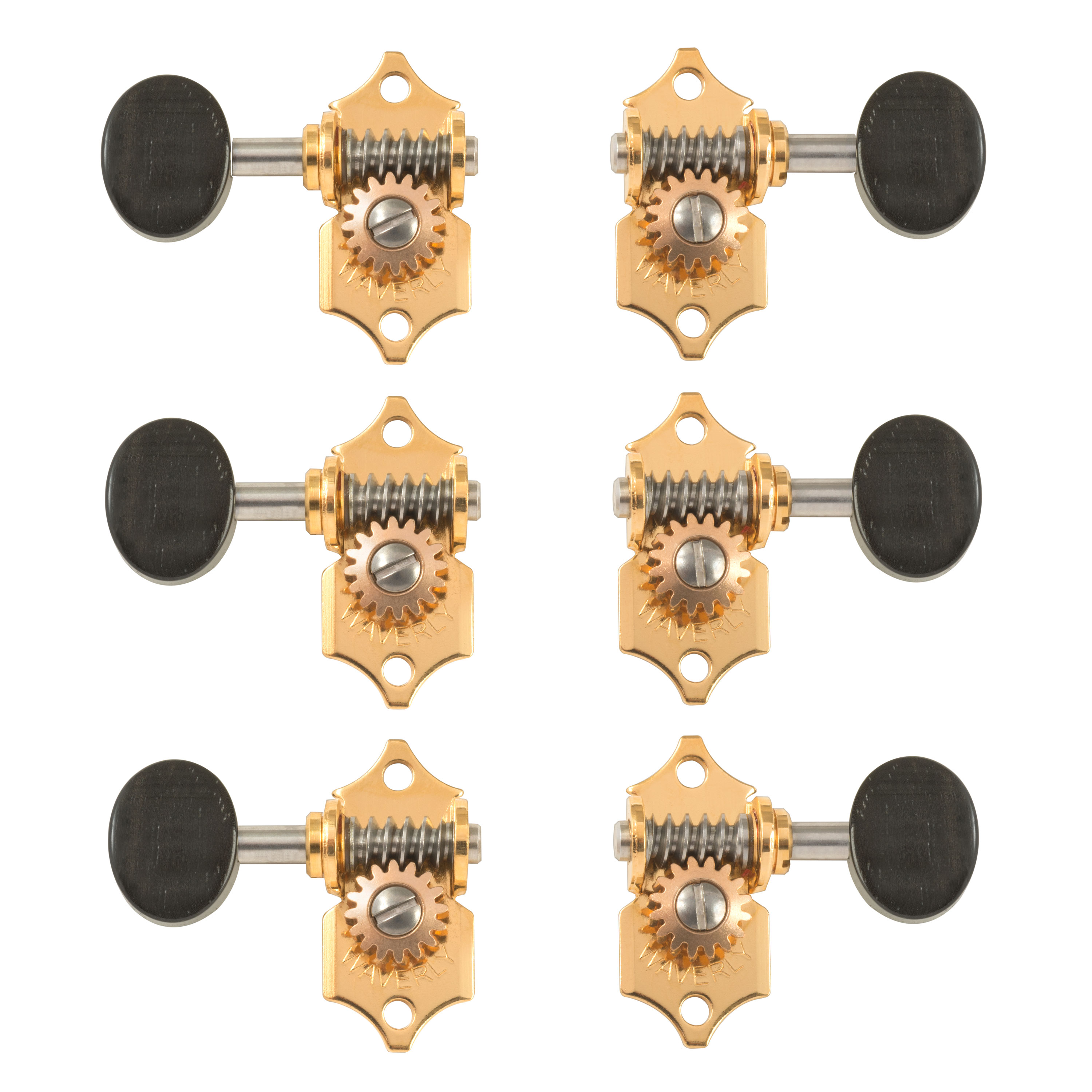 Waverly Guitar Tuners with Ebony Knobs for Slotted Pegheads, Gold, 3L/3R