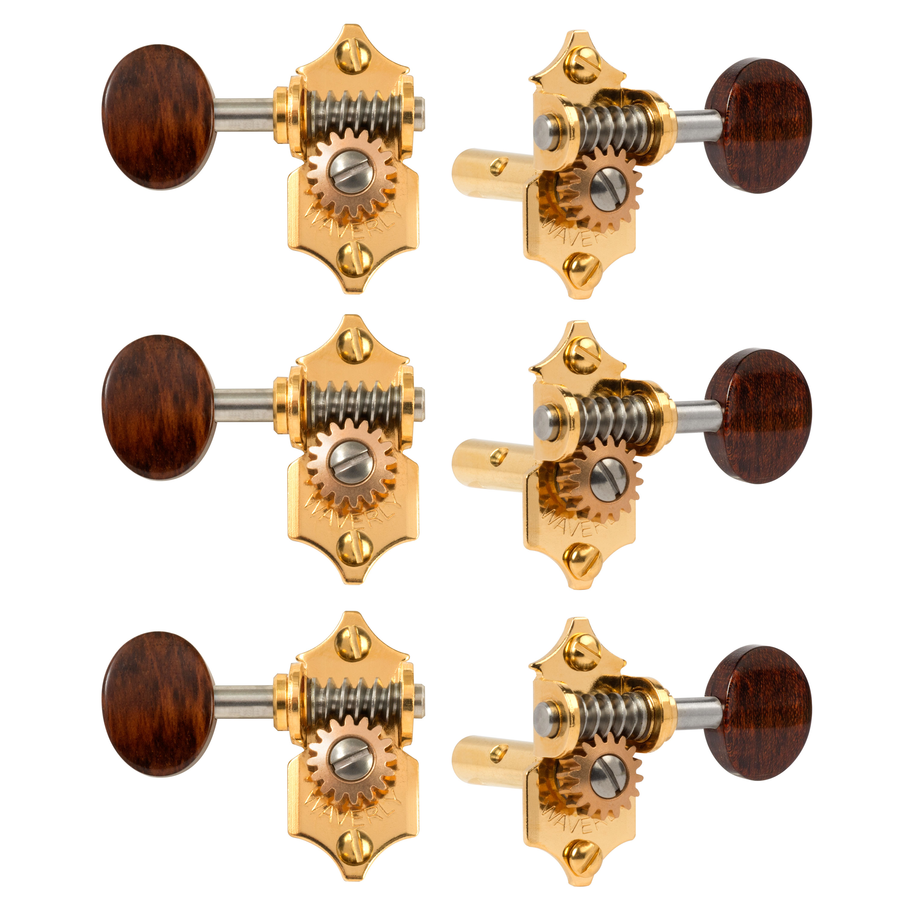 Waverly Guitar Tuners with Snakewood Knobs for Slotted Pegheads, Gold, 3L/3R