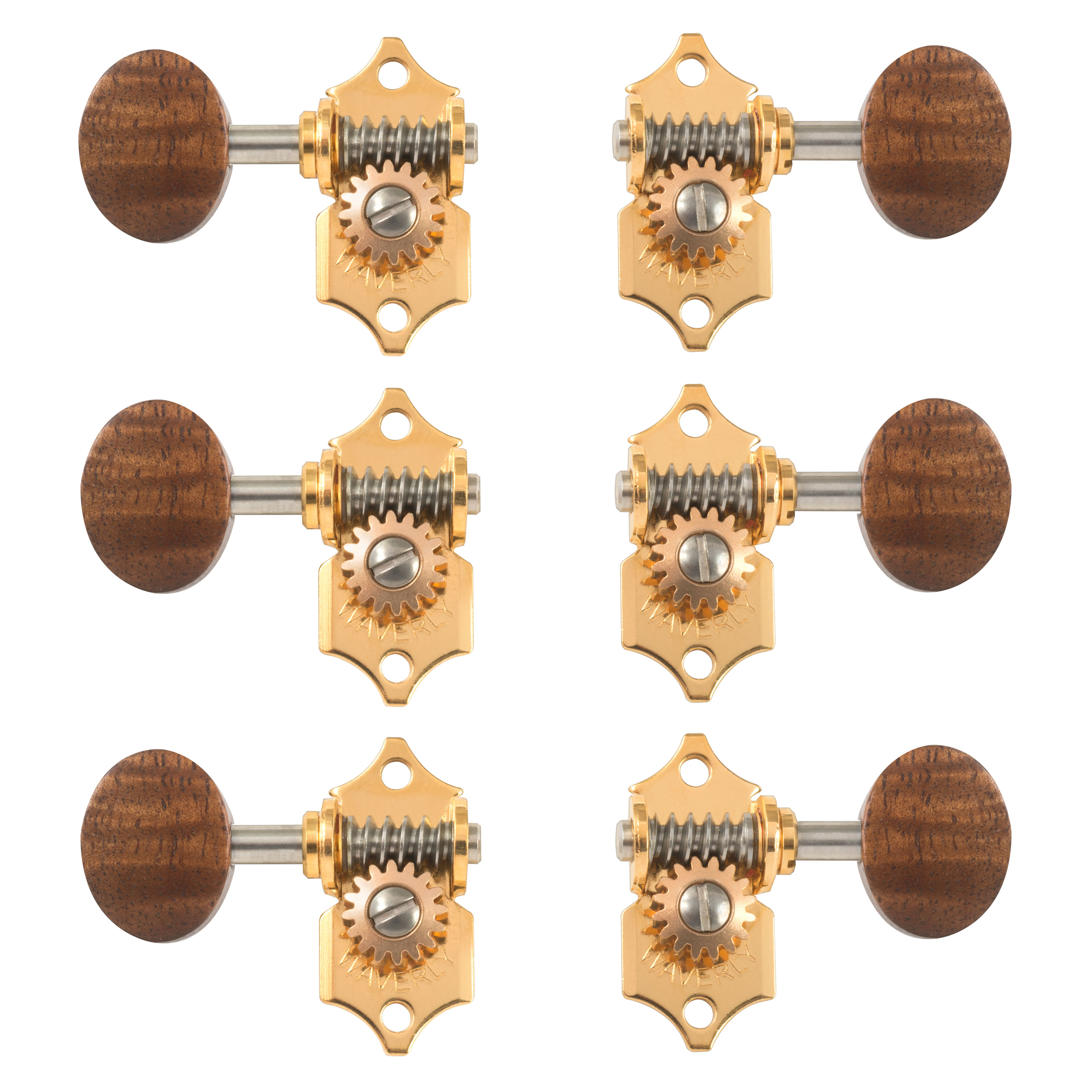 Waverly Guitar Tuners with Koa Knobs for Solid Pegheads, Gold, 3L/3R