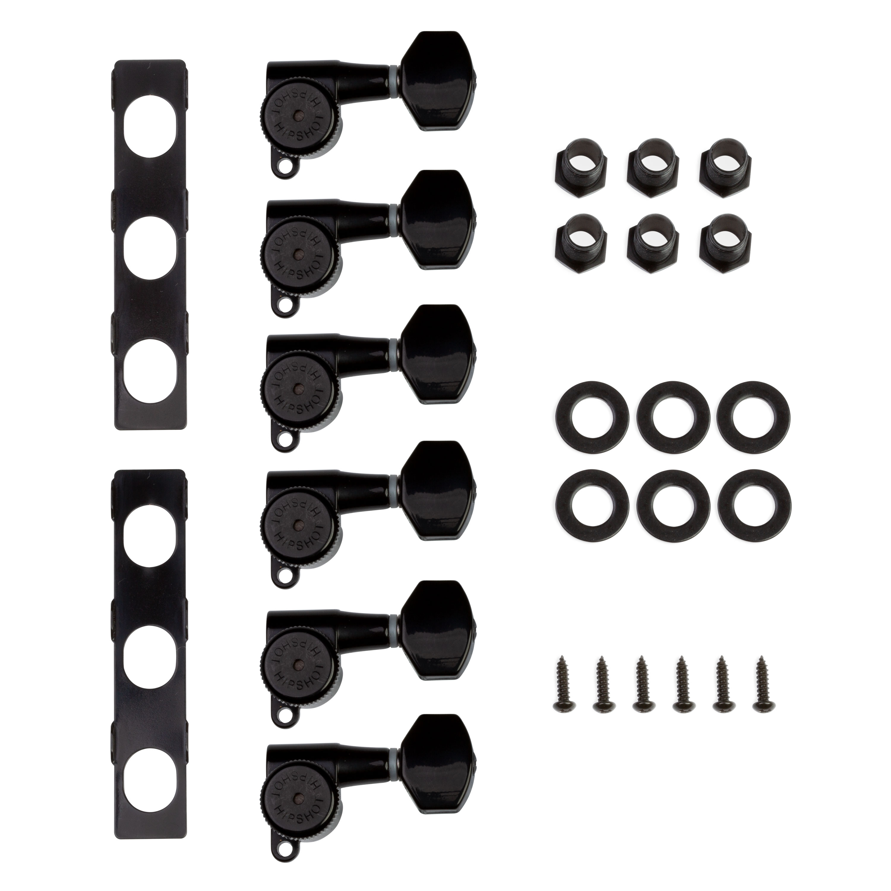Hipshot Grip-Lock Closed Gear 6-In-Line Tuner Upgrade Kit, Black, Staggered