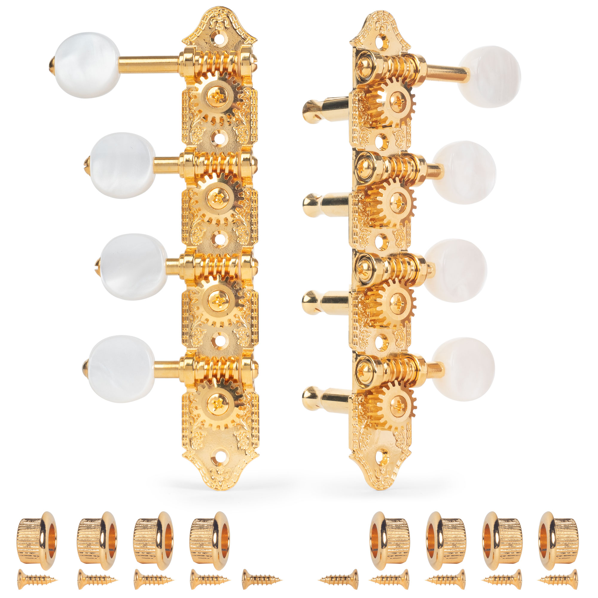 Grover F-Style 409 Mandolin Tuning Machines, Worm over string post, gold, 4L/4R