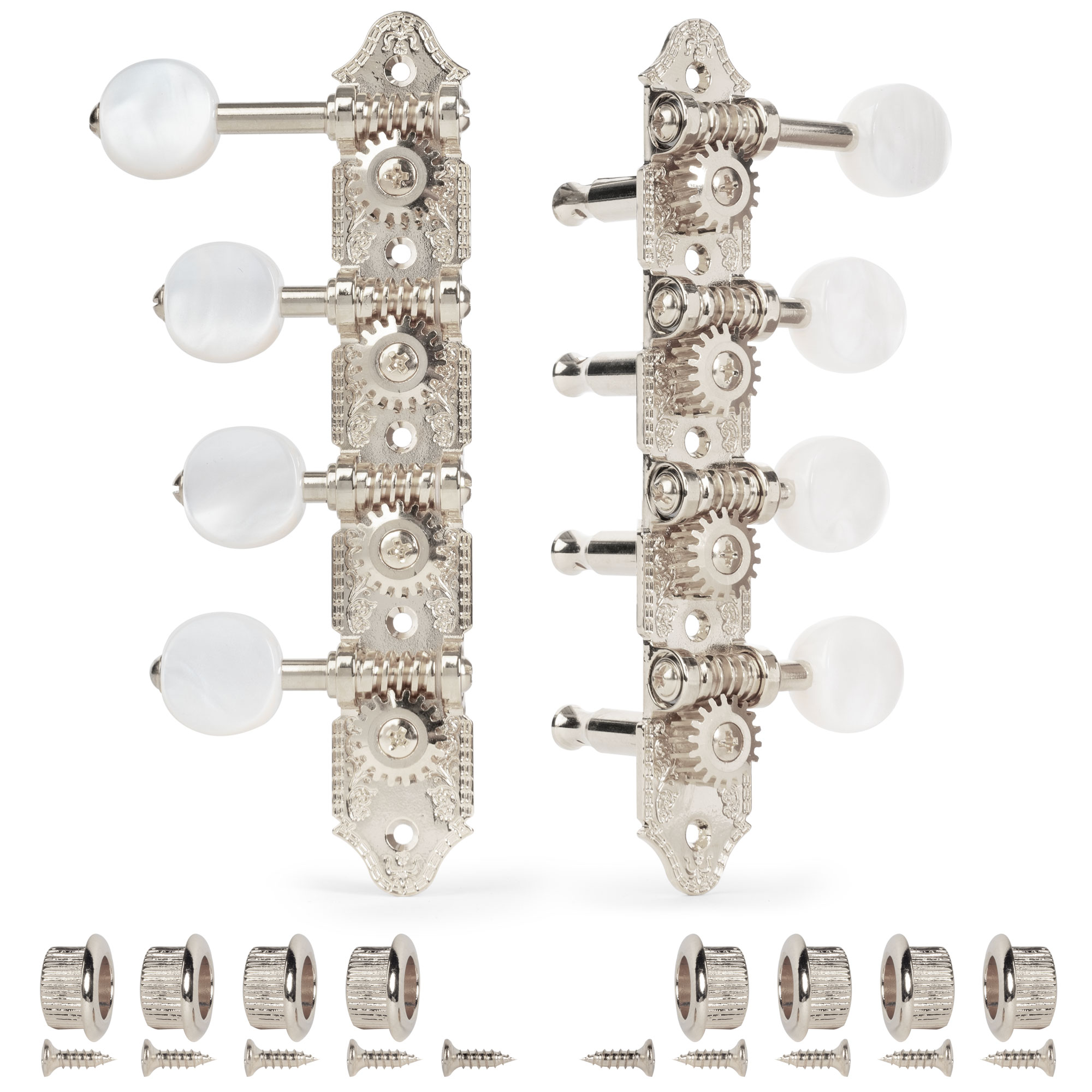 Grover F-Style 409 Mandolin Tuning Machines, Worm over string post, nickel, 4L/4R