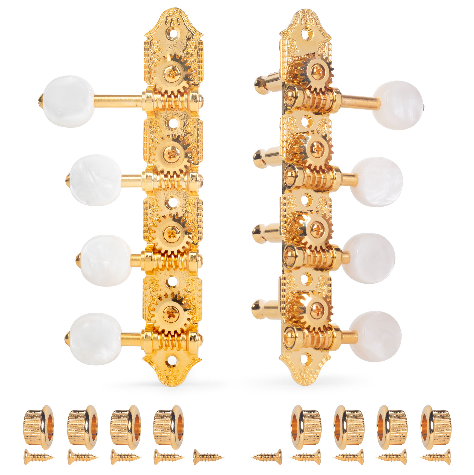 Grover F-Style 409 Mandolin Tuning Machines, Worm under string post, gold, 4L/4R