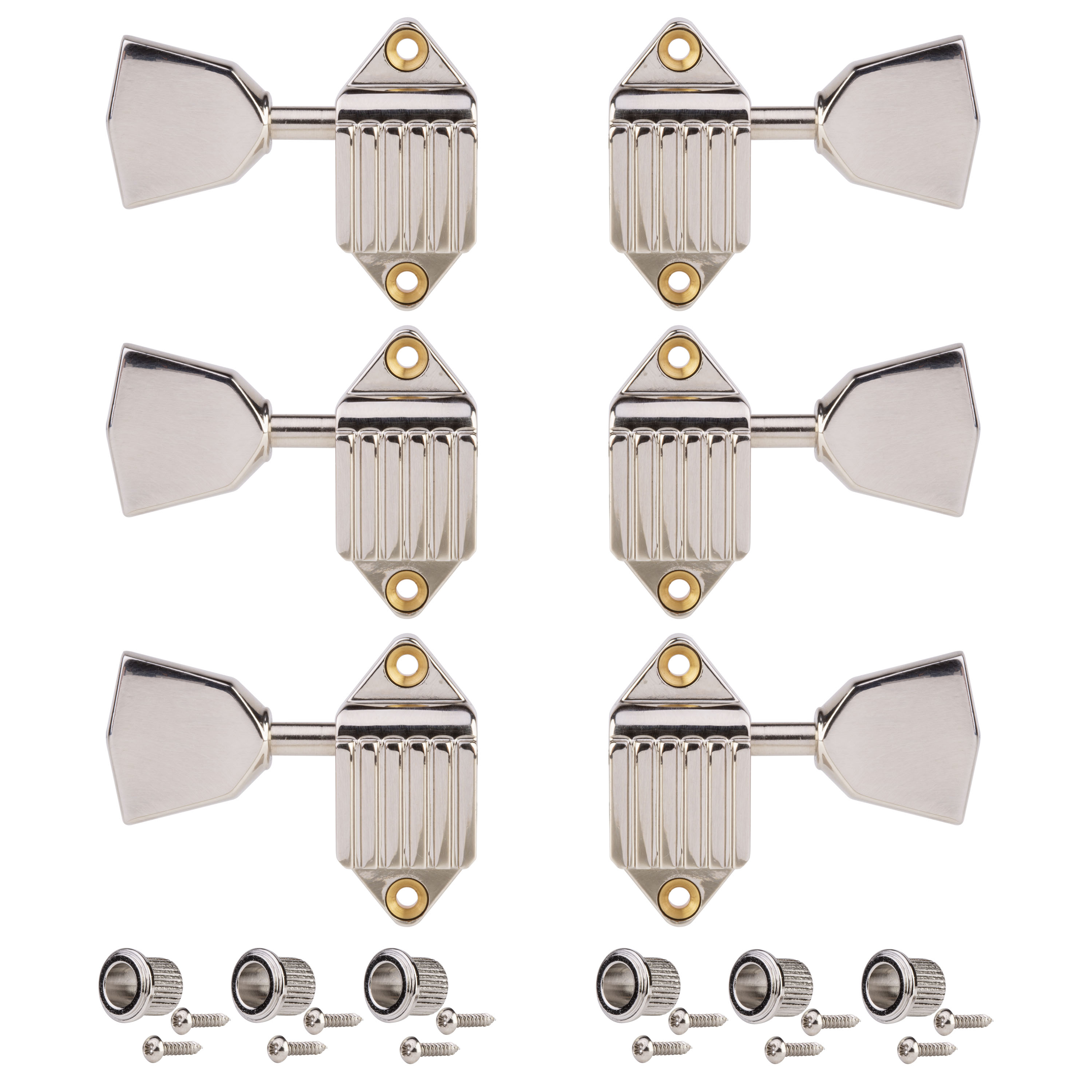 Kluson Waffleback Guitar Machines, 3L/3R, nickel with metal knobs