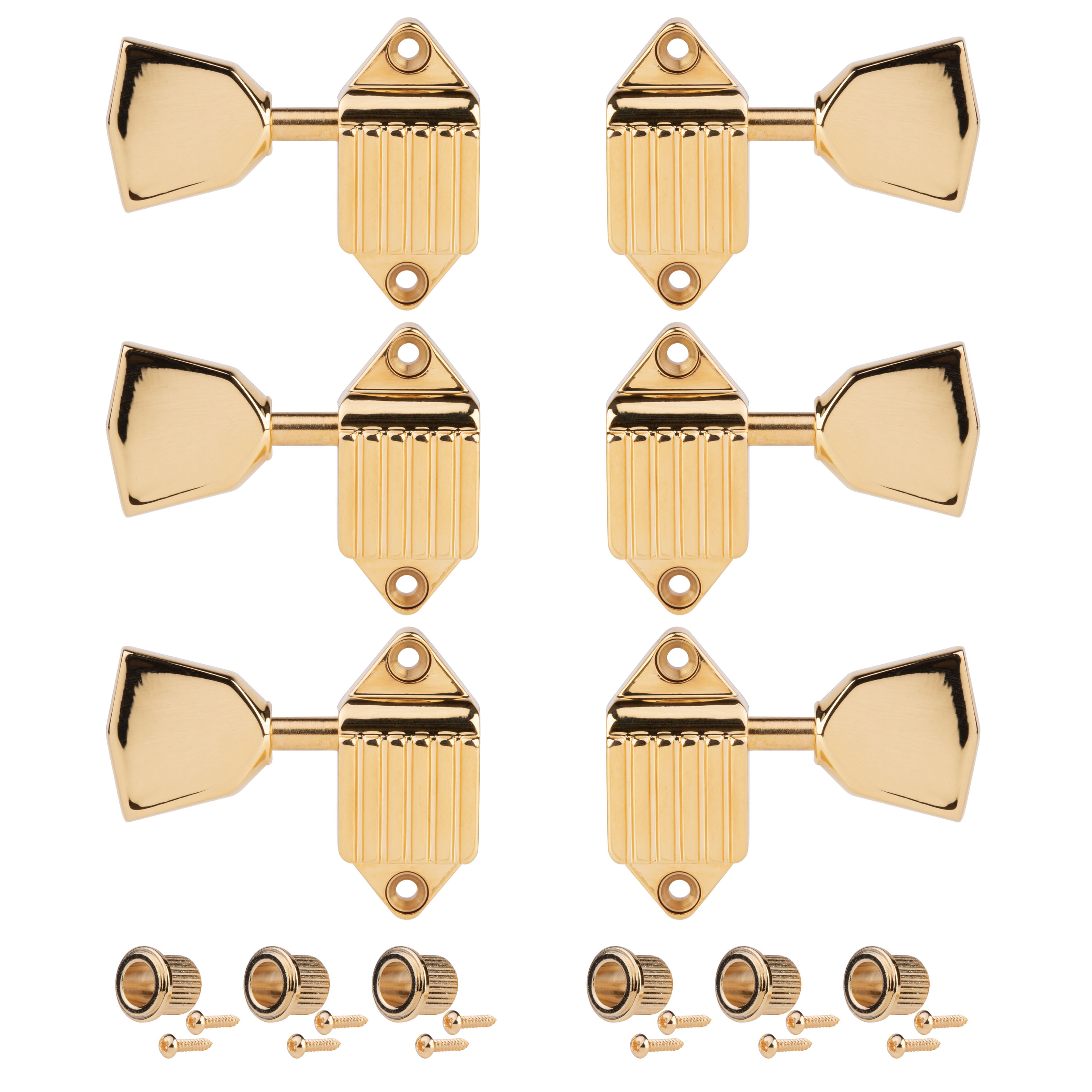 Kluson Waffleback Guitar Machines, 3L/3R, gold with metal knobs