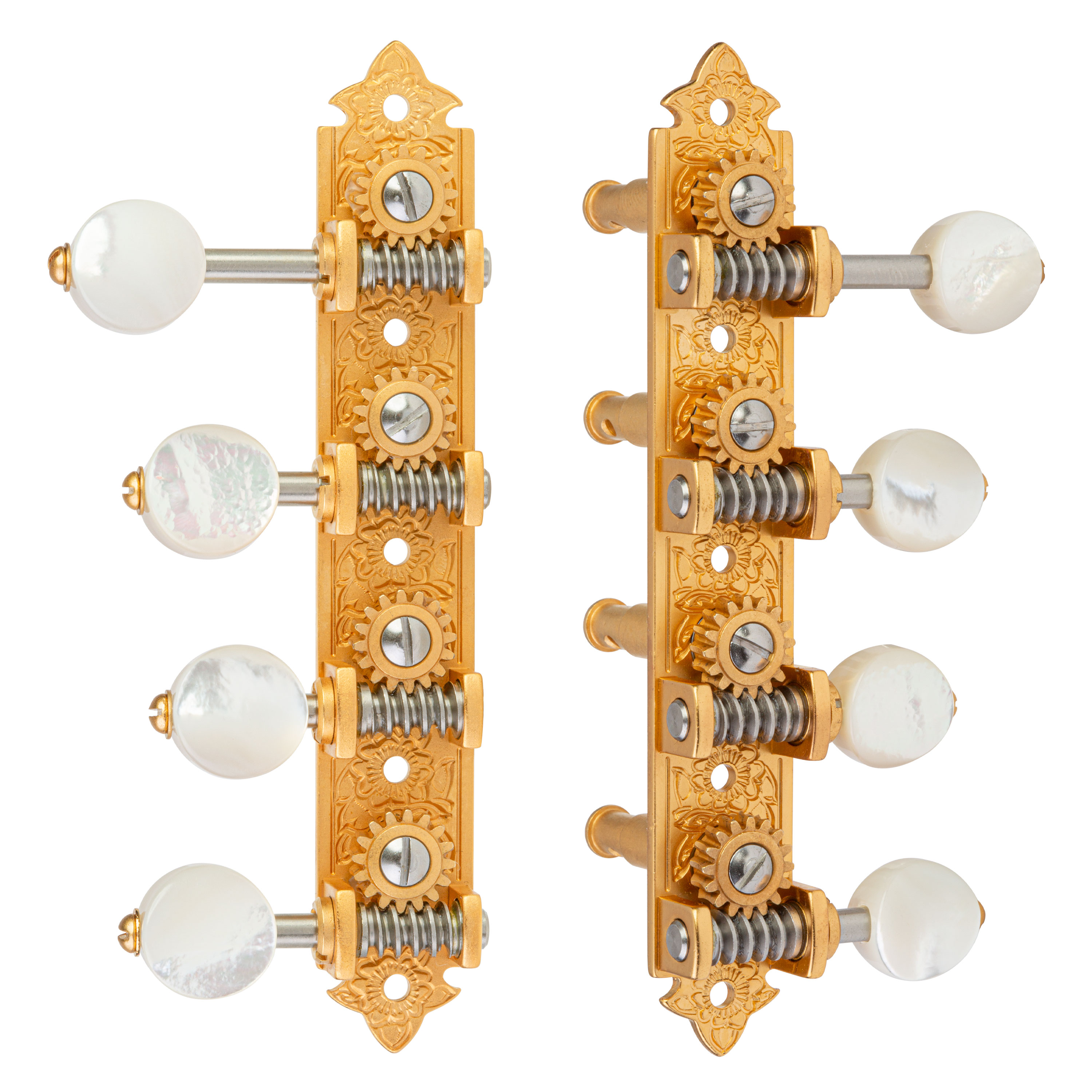 Waverly F-style Mandolin Machines with Pearl Knobs, Satin gold