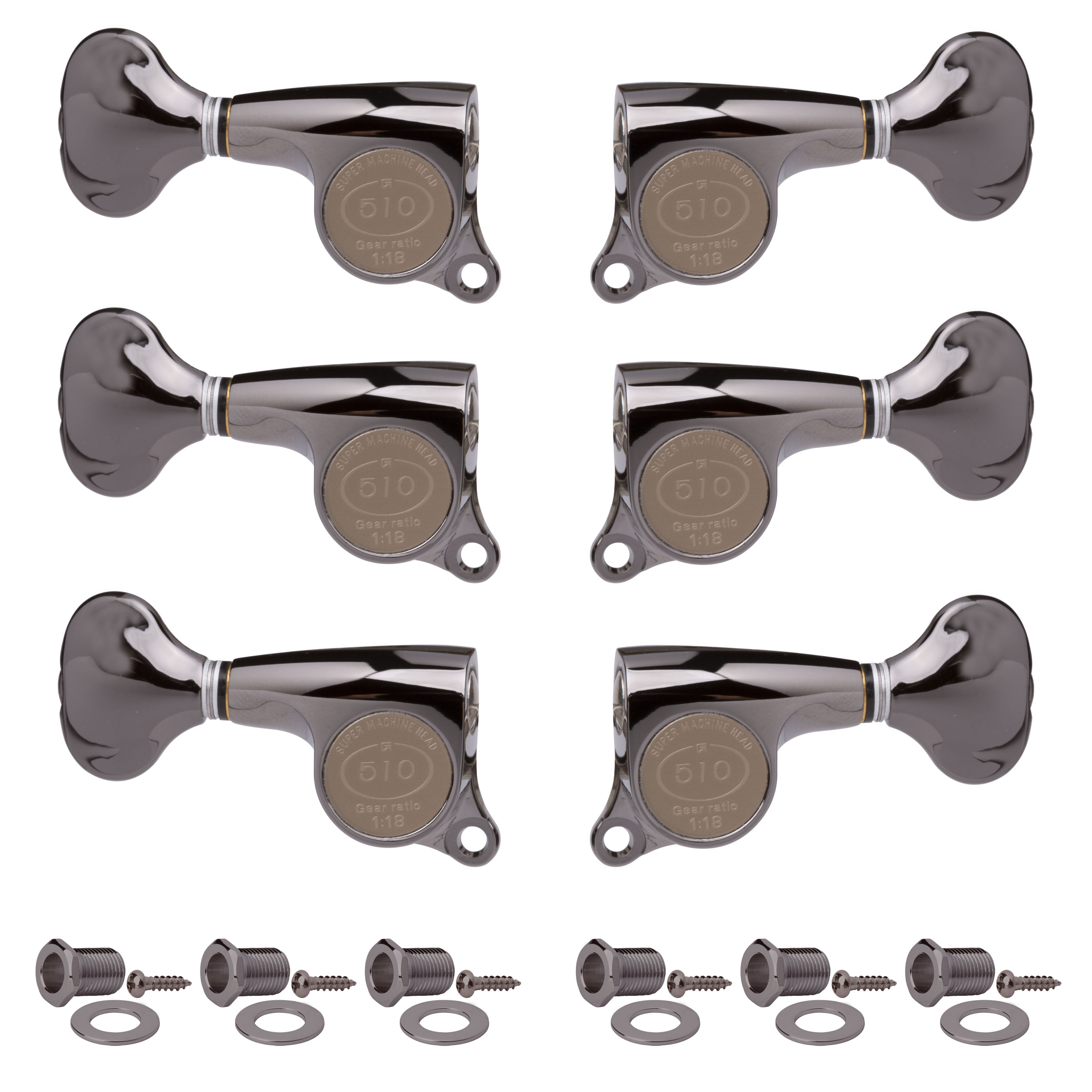 Gotoh Mini 510 3+3 Tuners with Metal Knobs, Cosmo black