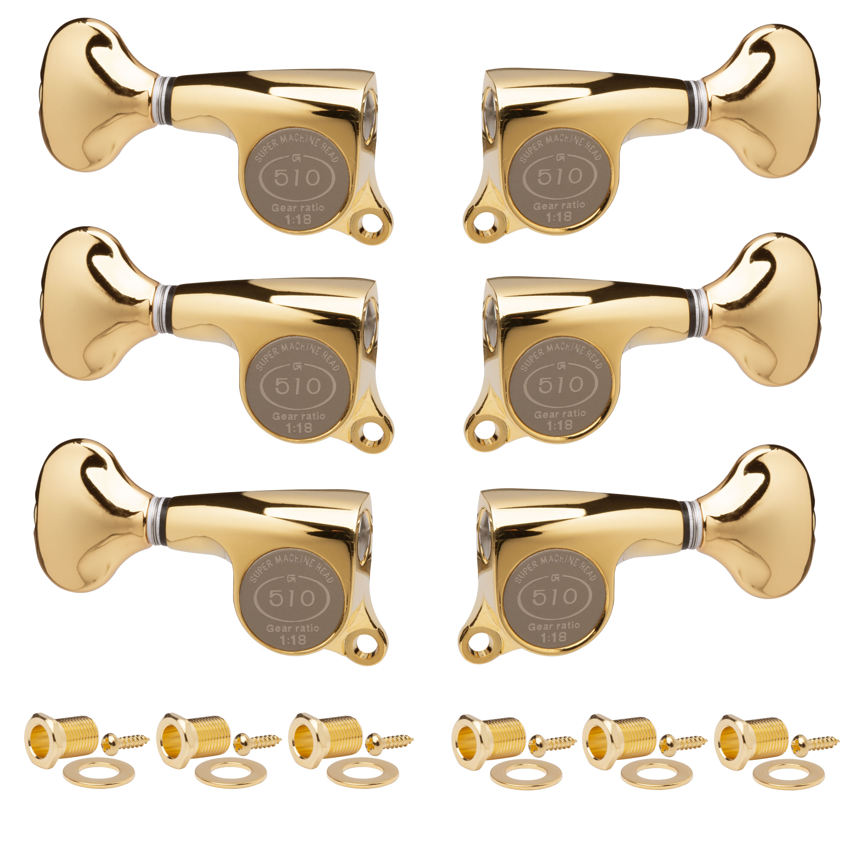 Gotoh Mini 510 3+3 Tuners with Metal Knobs, Gold